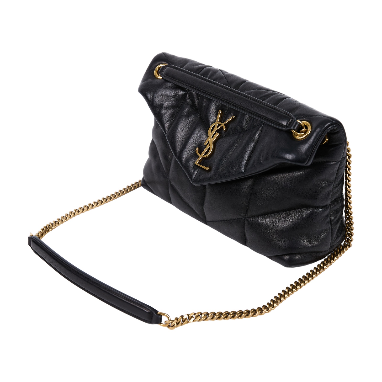 聖羅蘭 YSL SAINT LAURENT Puffer 絎縫納帕皮包 小型 金色五金 5774761EL07 黑金PUFFER小號 防塵袋