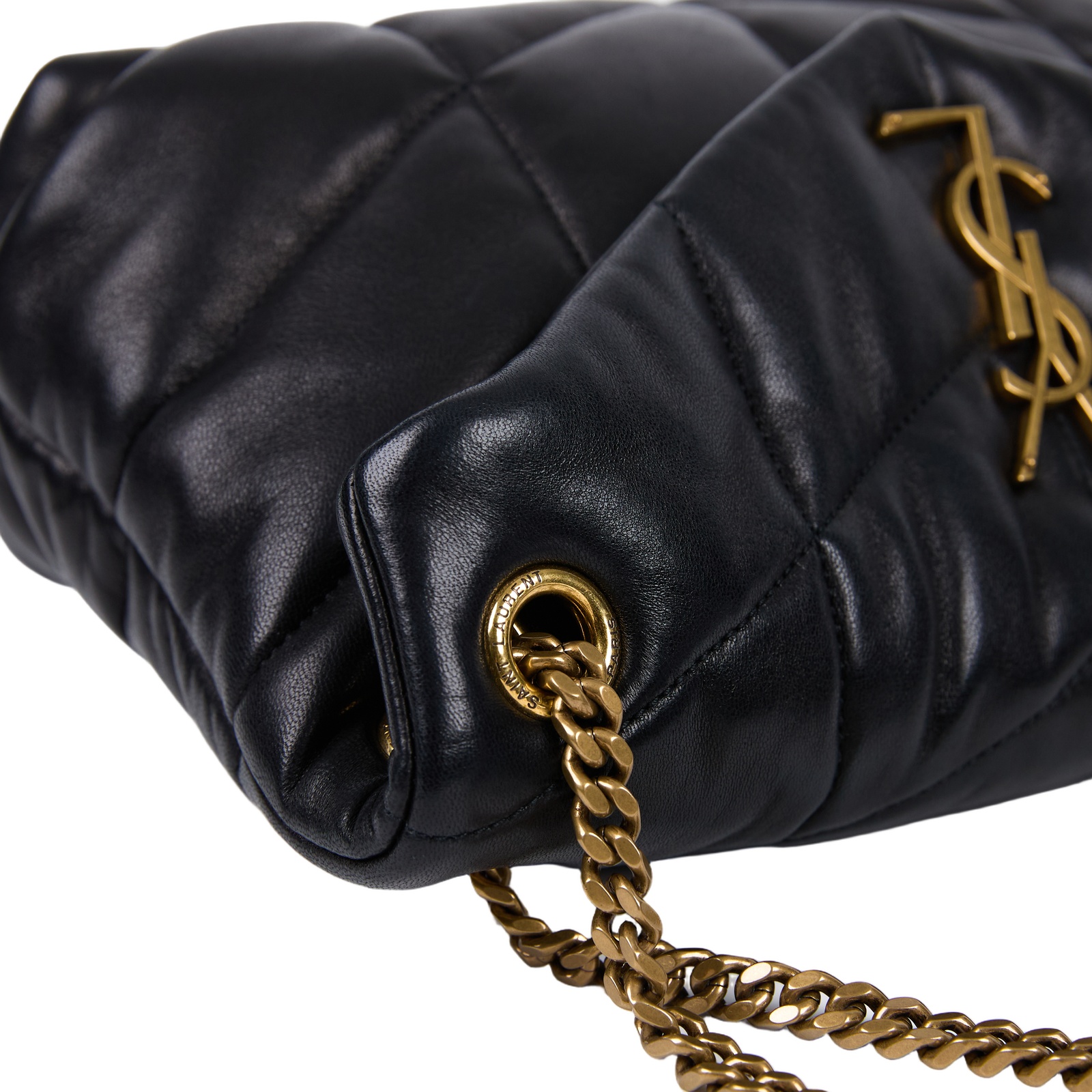 聖羅蘭 YSL SAINT LAURENT Puffer 絎縫納帕皮包 小型 金色五金 5774761EL07 黑金PUFFER小號 防塵袋
