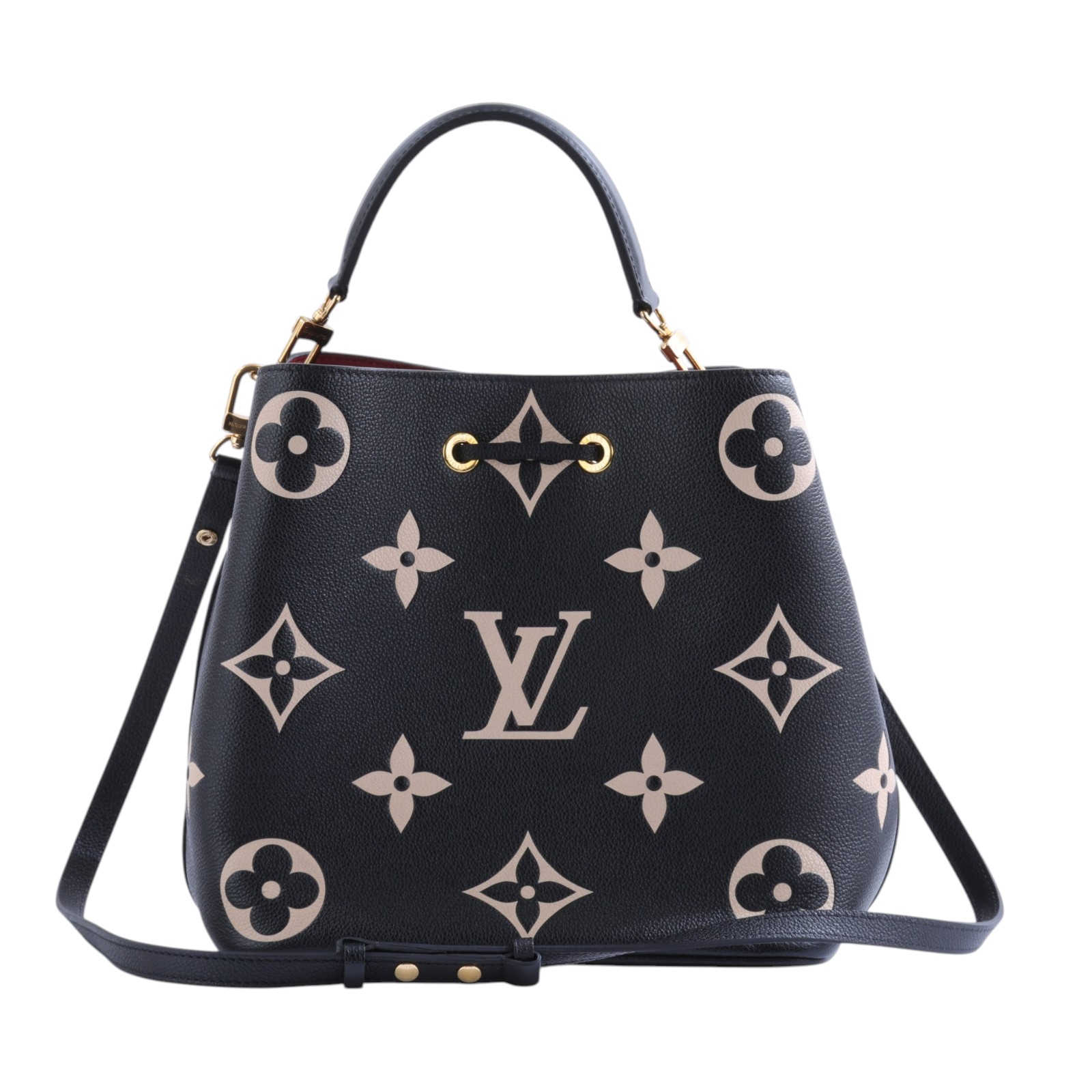 路易威登 LOUIS VUITTON NéoNoé MM 皮革 肩背 水桶包 黑色/奶油色 M45497 晶片款  背帶2/內袋/防塵袋