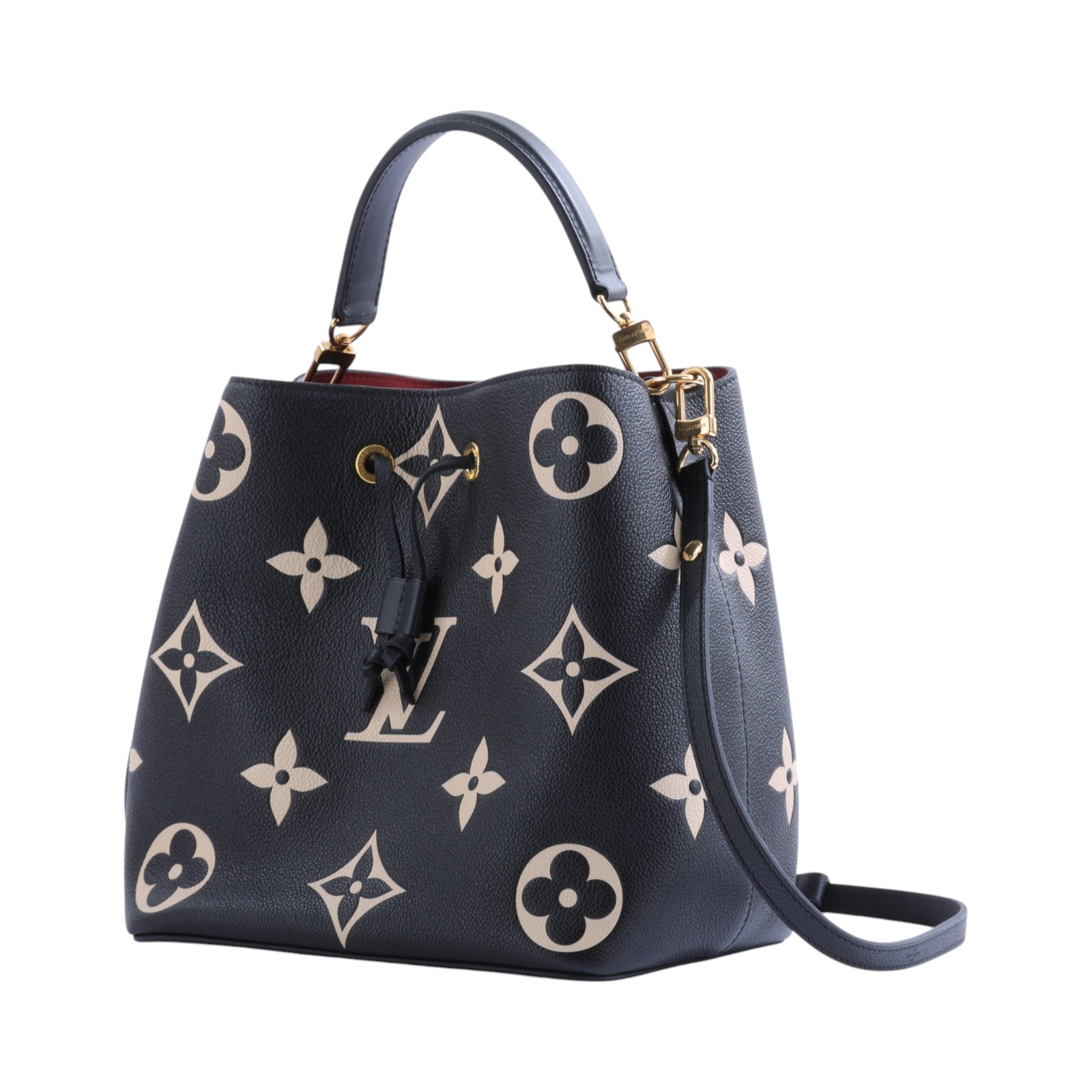 路易威登 LOUIS VUITTON NéoNoé MM 皮革 肩背 水桶包 黑色/奶油色 M45497 晶片款  背帶2/內袋/防塵袋