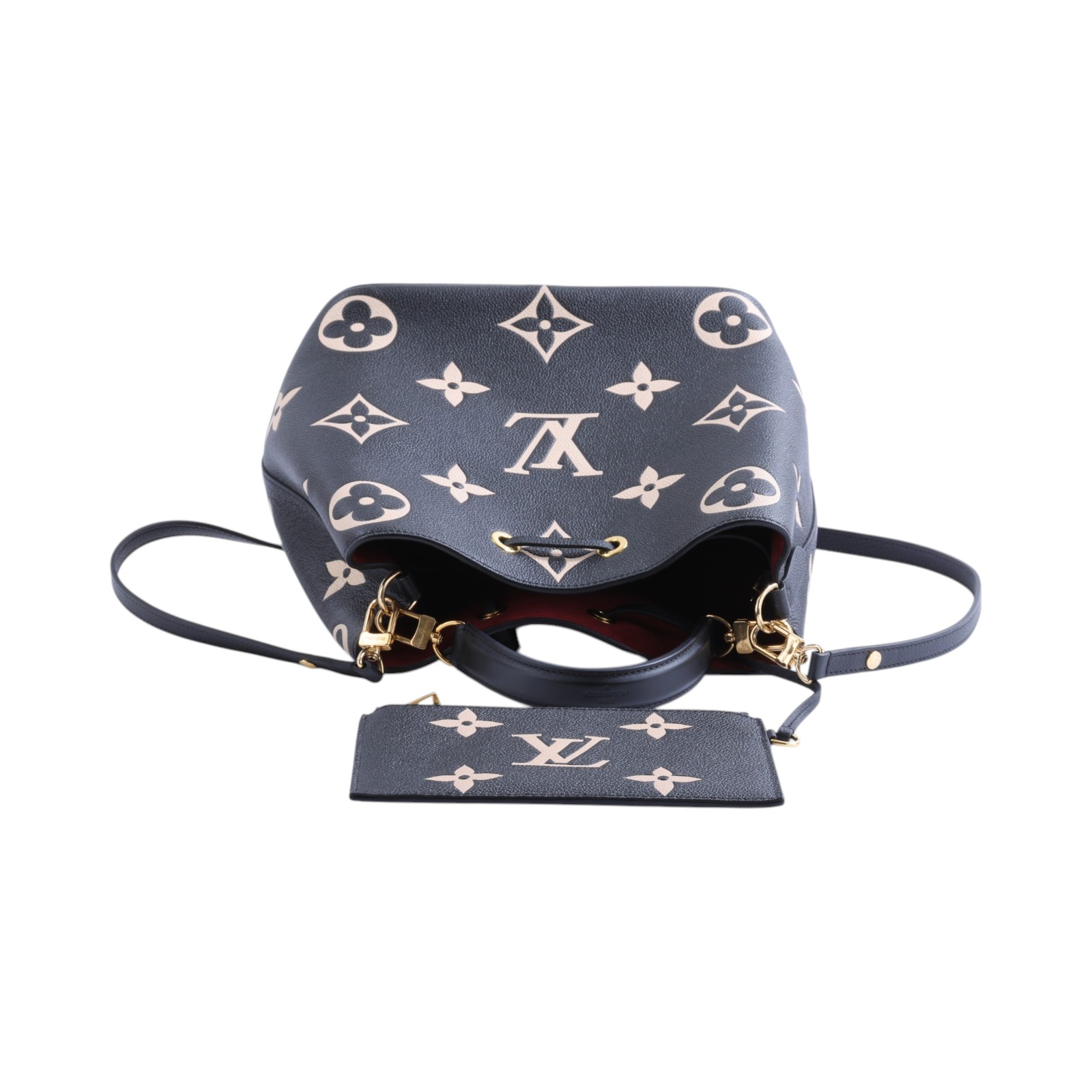 路易威登 LOUIS VUITTON NéoNoé MM 皮革 肩背 水桶包 黑色/奶油色 M45497 晶片款  背帶2/內袋/防塵袋