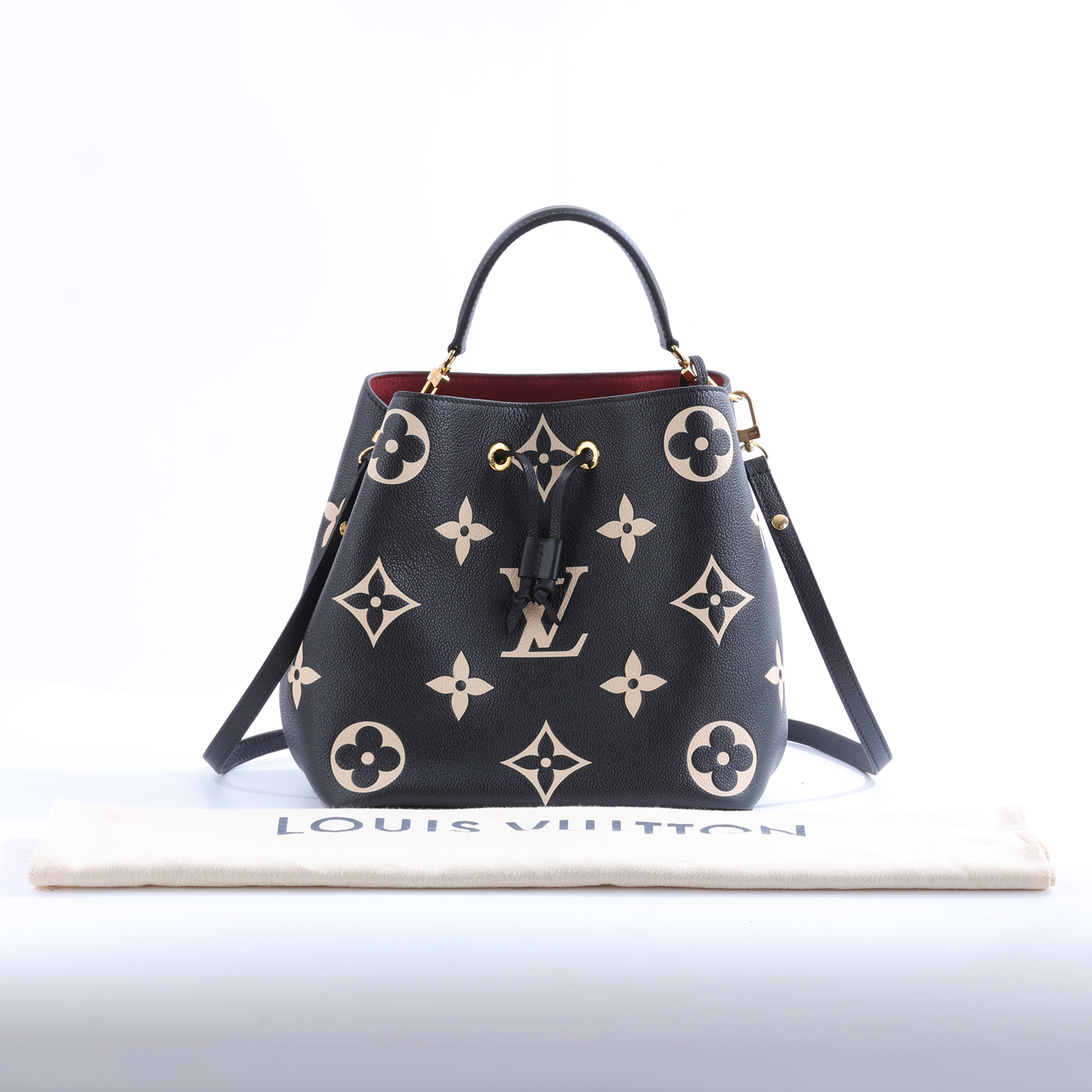 路易威登 LOUIS VUITTON NéoNoé MM 皮革 肩背 水桶包 黑色/奶油色 M45497 晶片款  背帶2/內袋/防塵袋