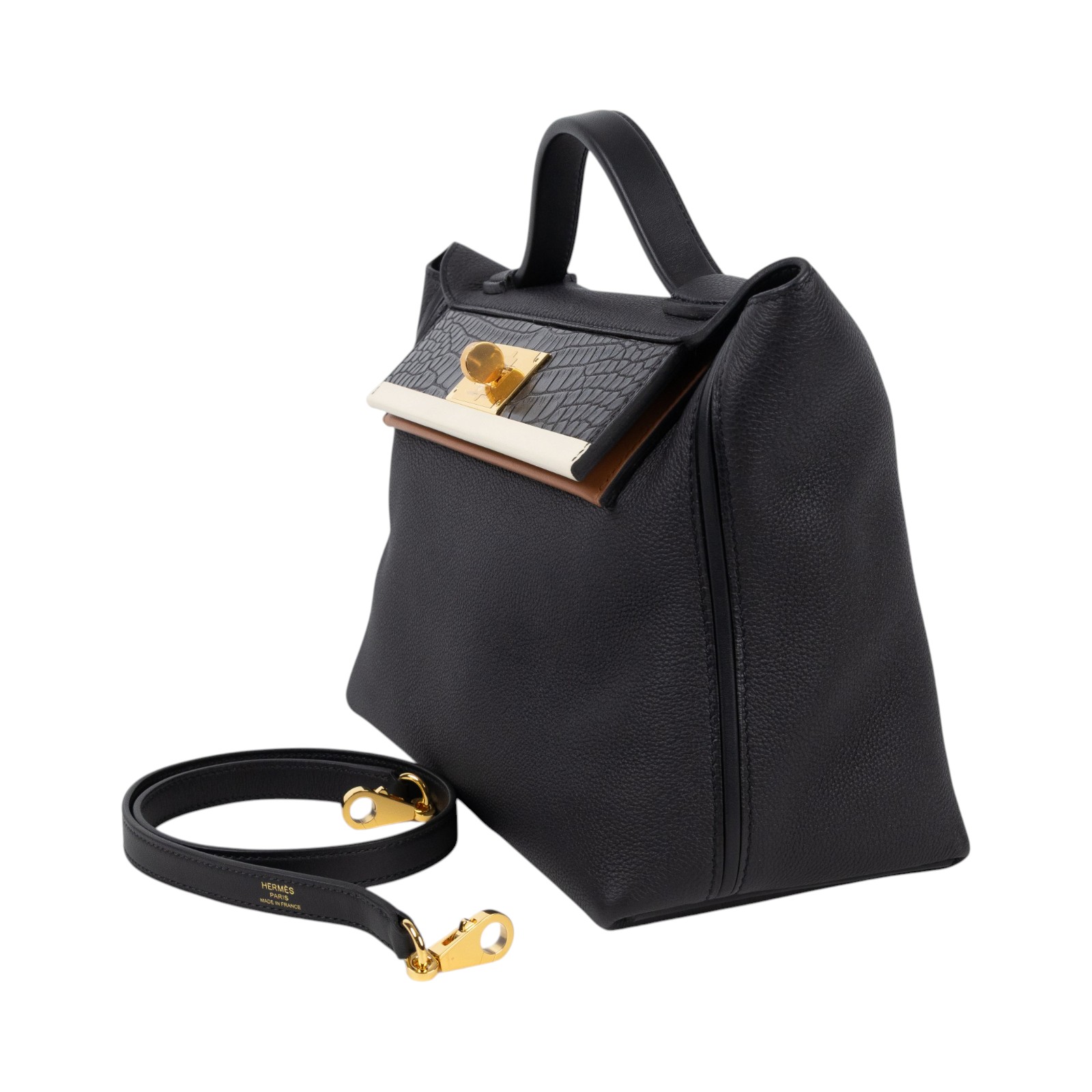 愛馬仕 Hermes 24/24 29 手提包 金色五金 黑色 奶油白色 H080160CCAE /ZAS508 NB  原廠盒子/防塵袋/背帶/瀕臨絕種野生動植物國際貿易公約影本