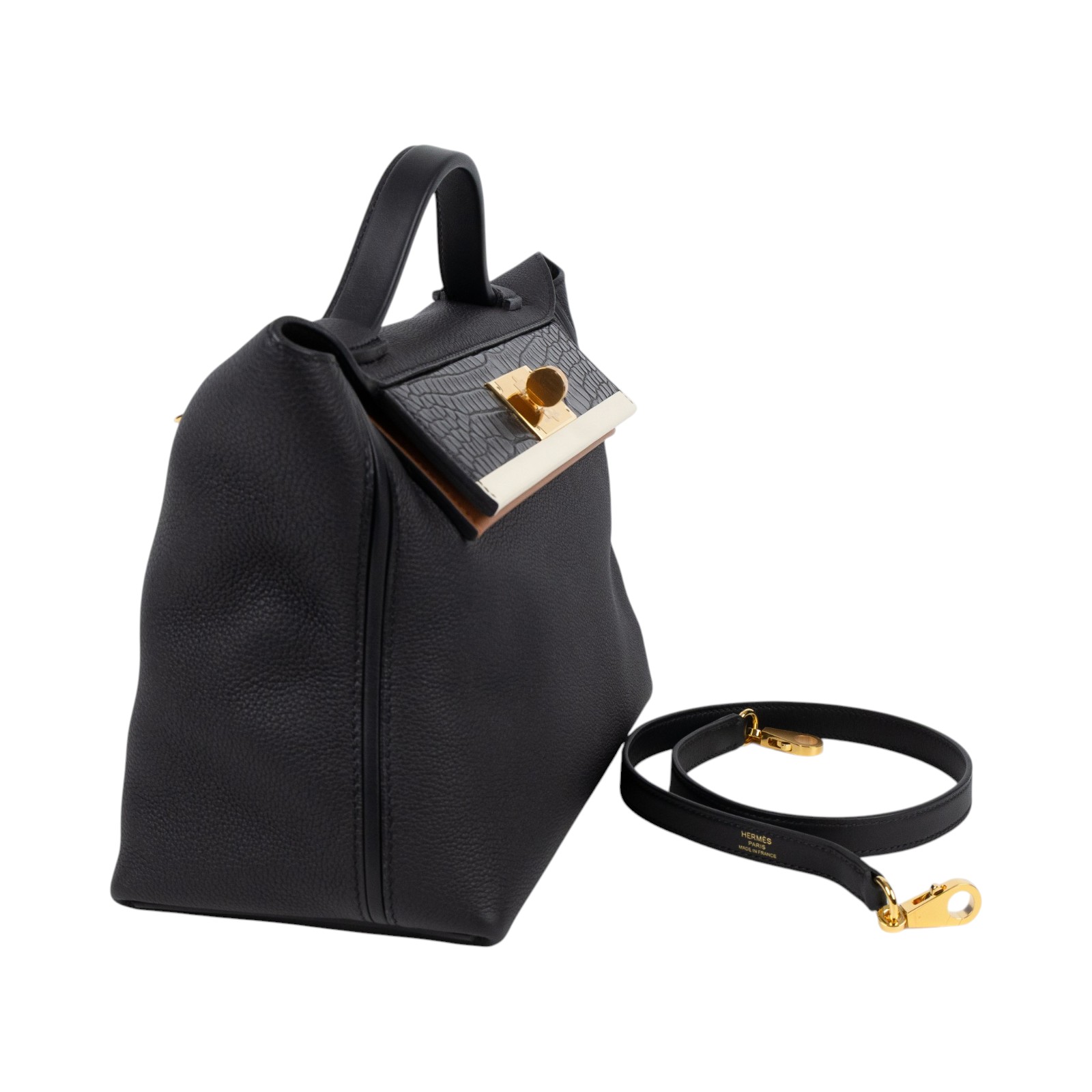 愛馬仕 Hermes 24/24 29 手提包 金色五金 黑色 奶油白色 H080160CCAE /ZAS508 NB  原廠盒子/防塵袋/背帶/瀕臨絕種野生動植物國際貿易公約影本