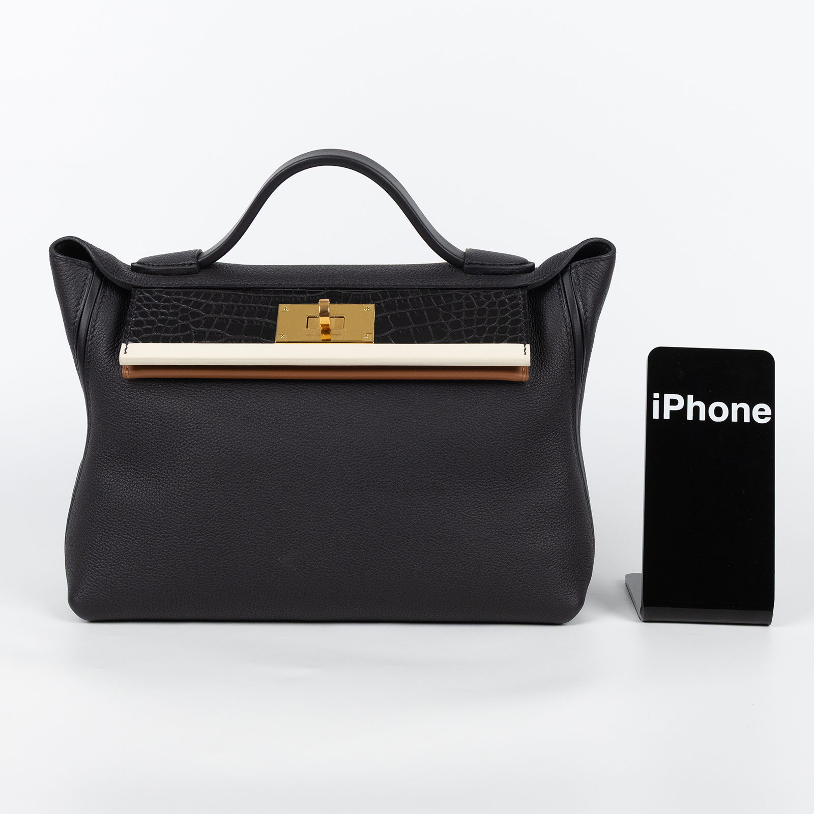 愛馬仕 Hermes 24/24 29 手提包 金色五金 黑色 奶油白色 H080160CCAE /ZAS508 NB  原廠盒子/防塵袋/背帶/瀕臨絕種野生動植物國際貿易公約影本