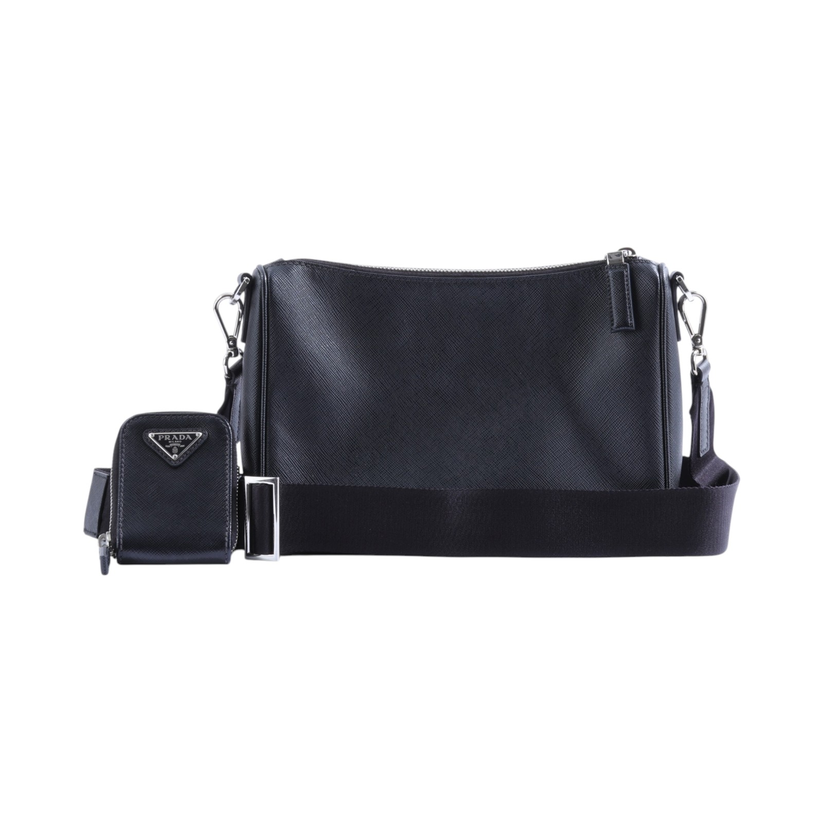 普拉達 PRADA Re-Nylon Saffiano 皮革肩背袋 2VH113_2DMH 黑SAFFIANO 皮革肩背袋 背帶/內袋