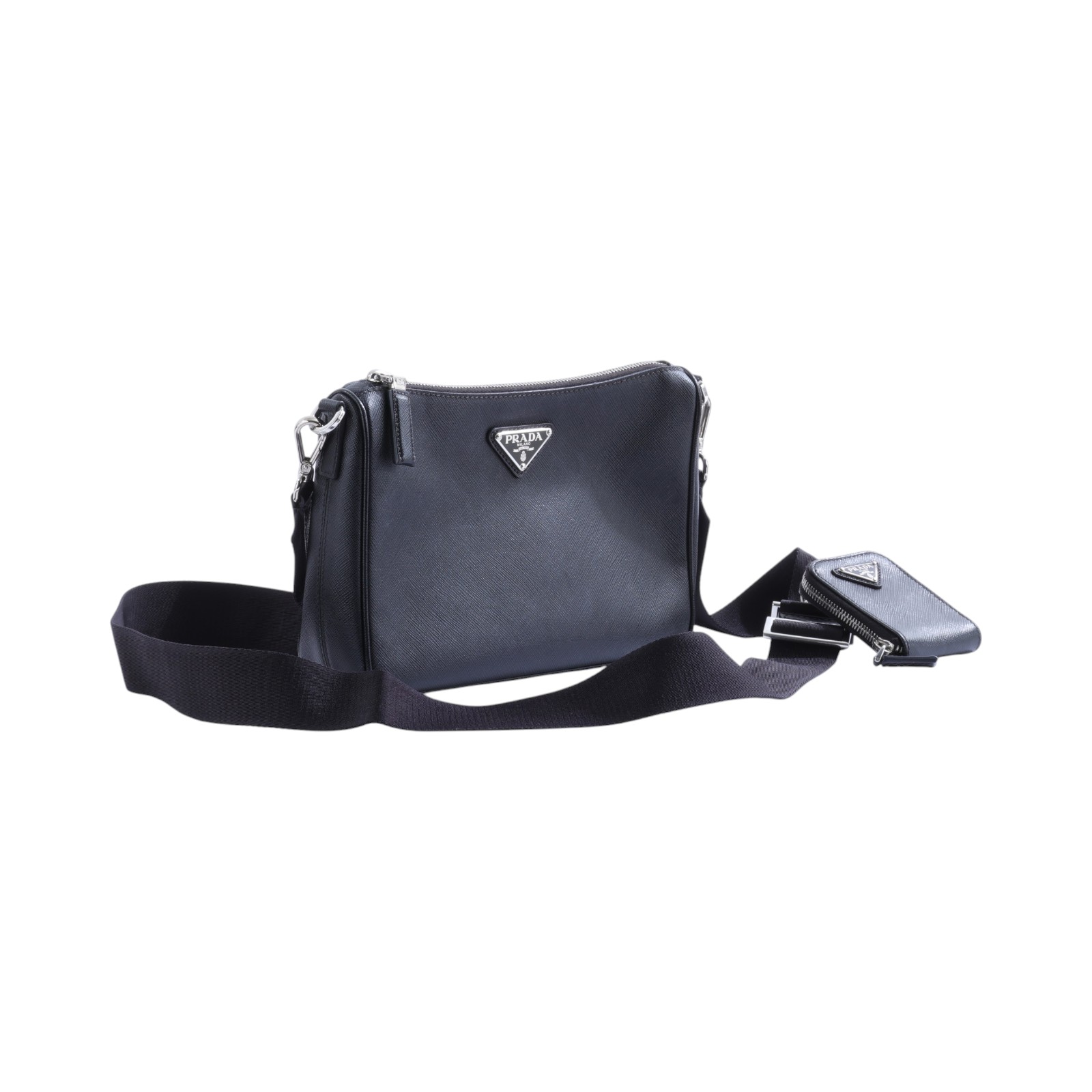 普拉達 PRADA Re-Nylon Saffiano 皮革肩背袋 2VH113_2DMH 黑SAFFIANO 皮革肩背袋 背帶/內袋