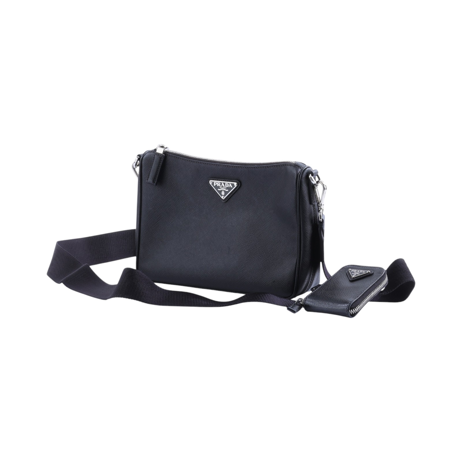 普拉達 PRADA Re-Nylon Saffiano 皮革肩背袋 2VH113_2DMH 黑SAFFIANO 皮革肩背袋 背帶/內袋