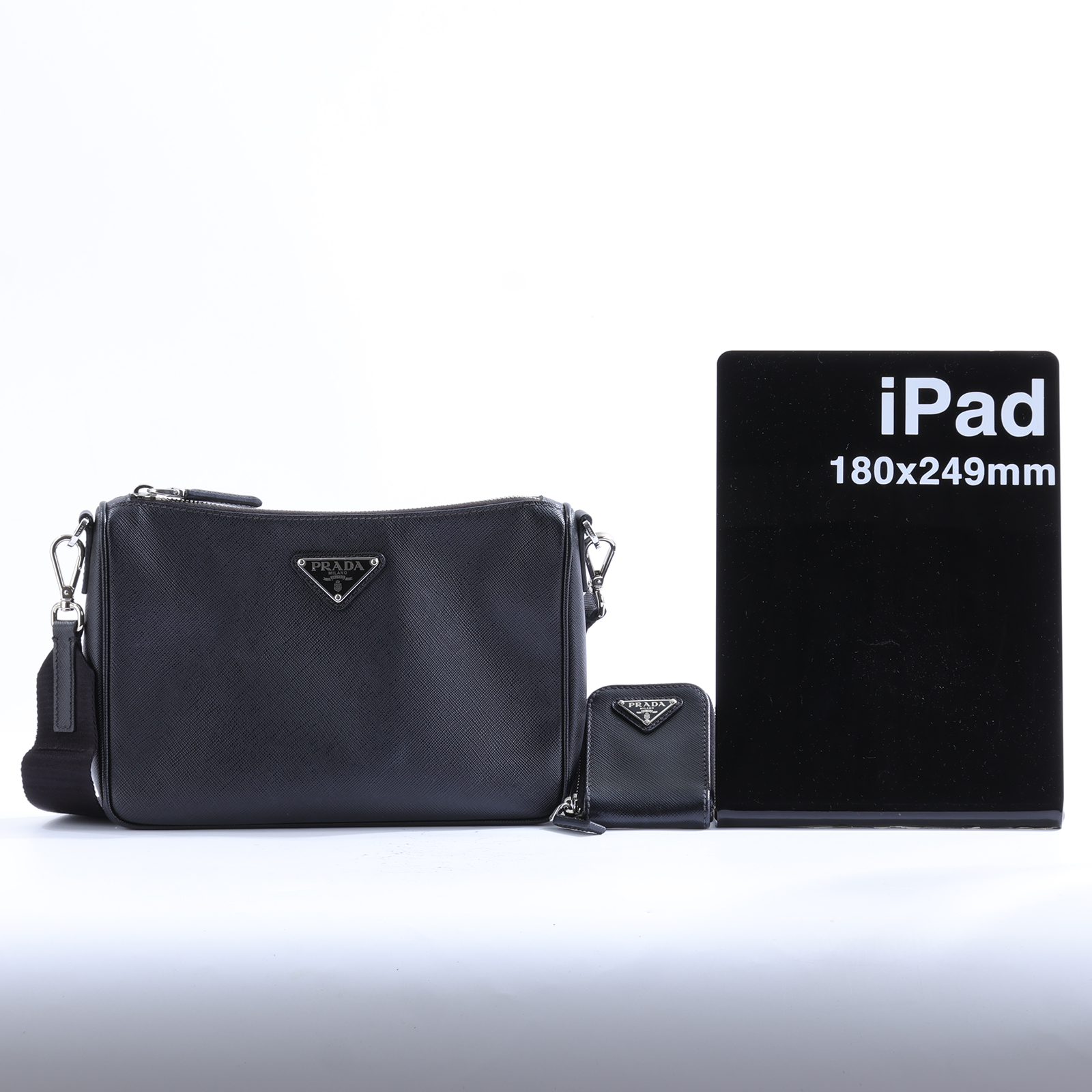 普拉達 PRADA Re-Nylon Saffiano 皮革肩背袋 2VH113_2DMH 黑SAFFIANO 皮革肩背袋 背帶/內袋