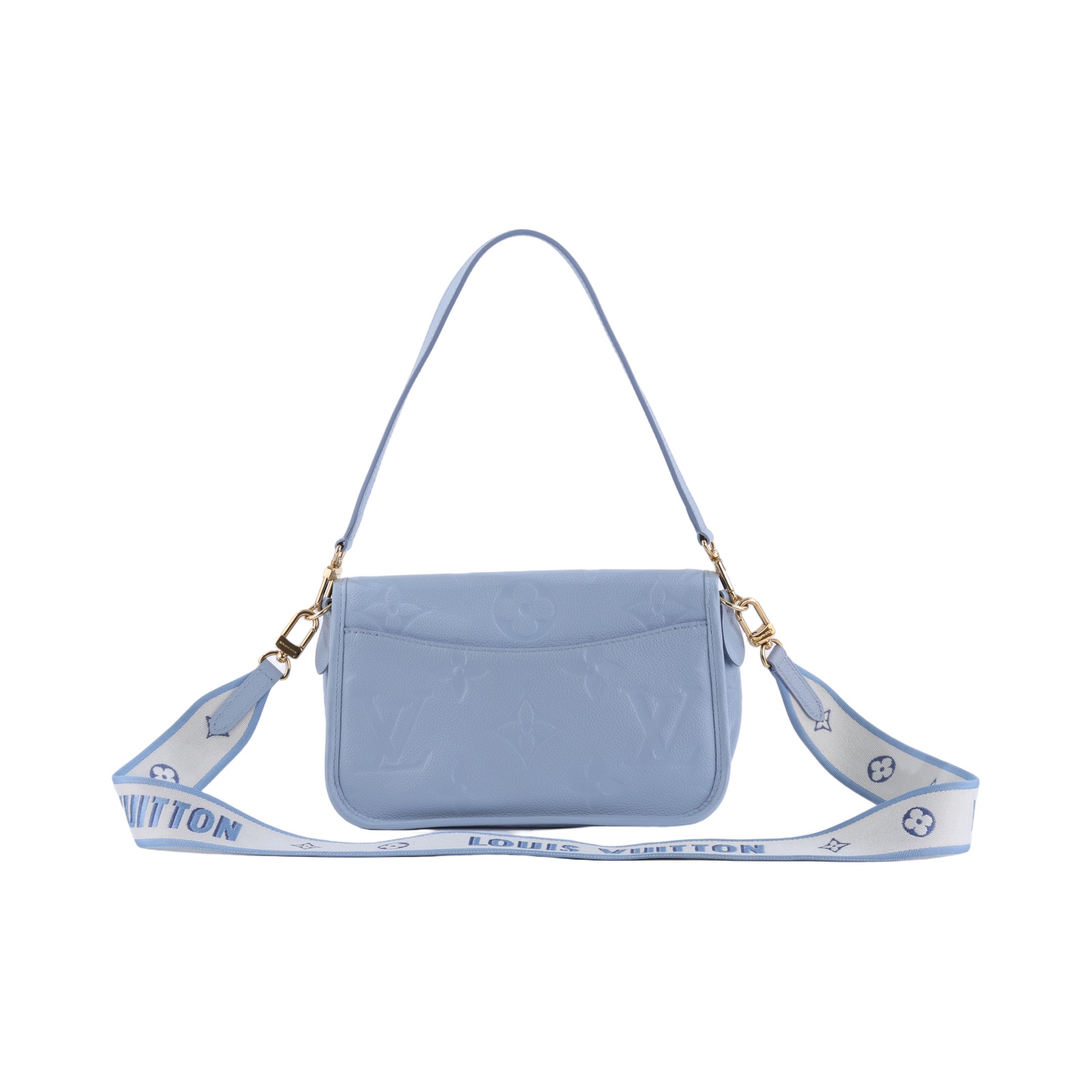 路易威登 LOUIS VUITTON Diane 腋下包法棍 單肩背包 淺藍 M46846 晶片款 藍原花壓印DIANE肩背包 防塵袋/背帶