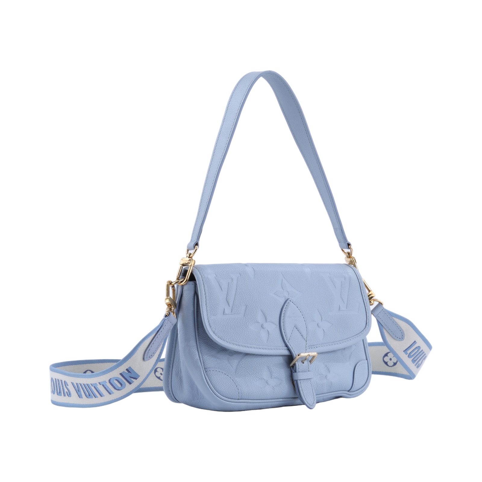 路易威登 LOUIS VUITTON Diane 腋下包法棍 單肩背包 淺藍 M46846 晶片款 藍原花壓印DIANE肩背包 防塵袋/背帶