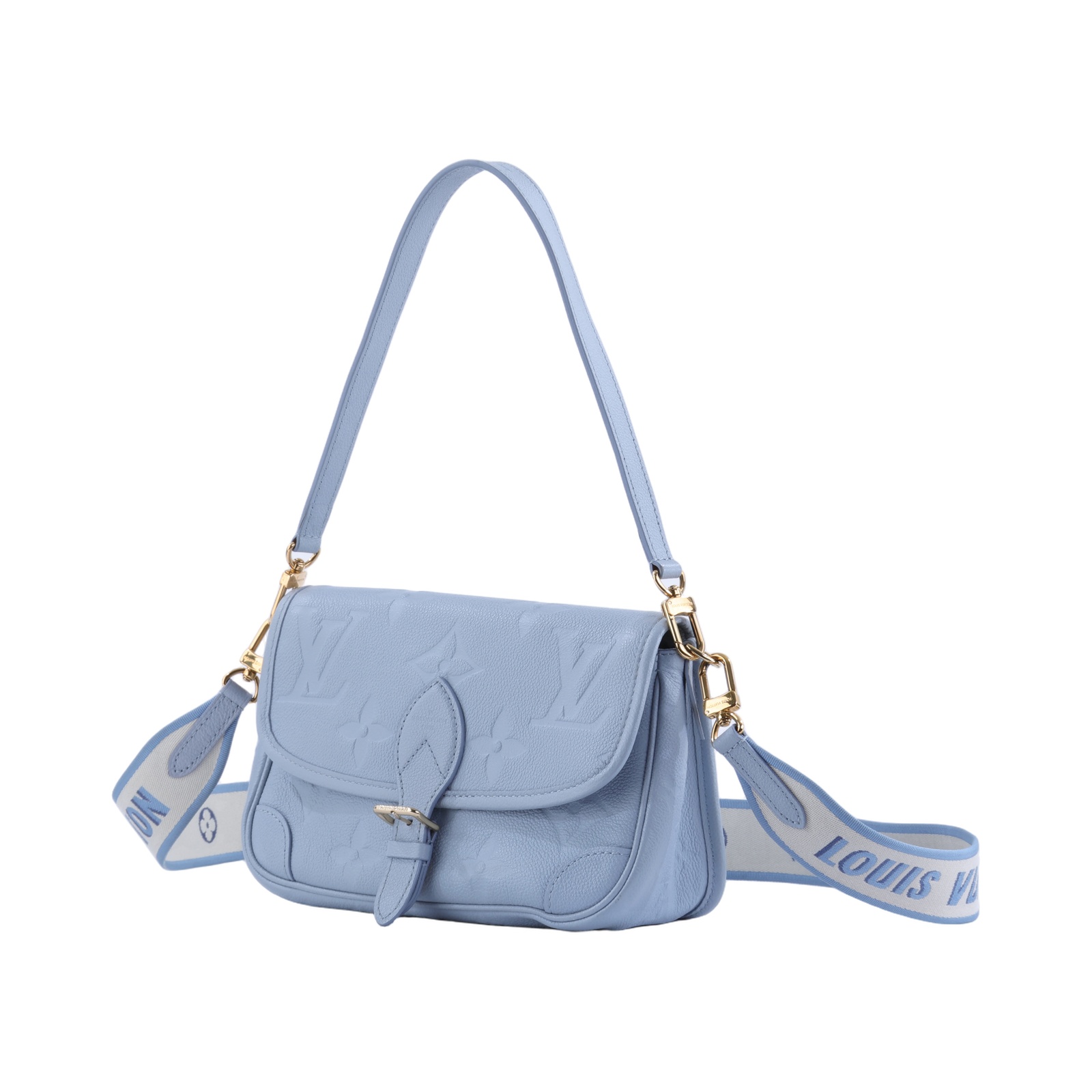路易威登 LOUIS VUITTON Diane 腋下包法棍 單肩背包 淺藍 M46846 晶片款 藍原花壓印DIANE肩背包 防塵袋/背帶