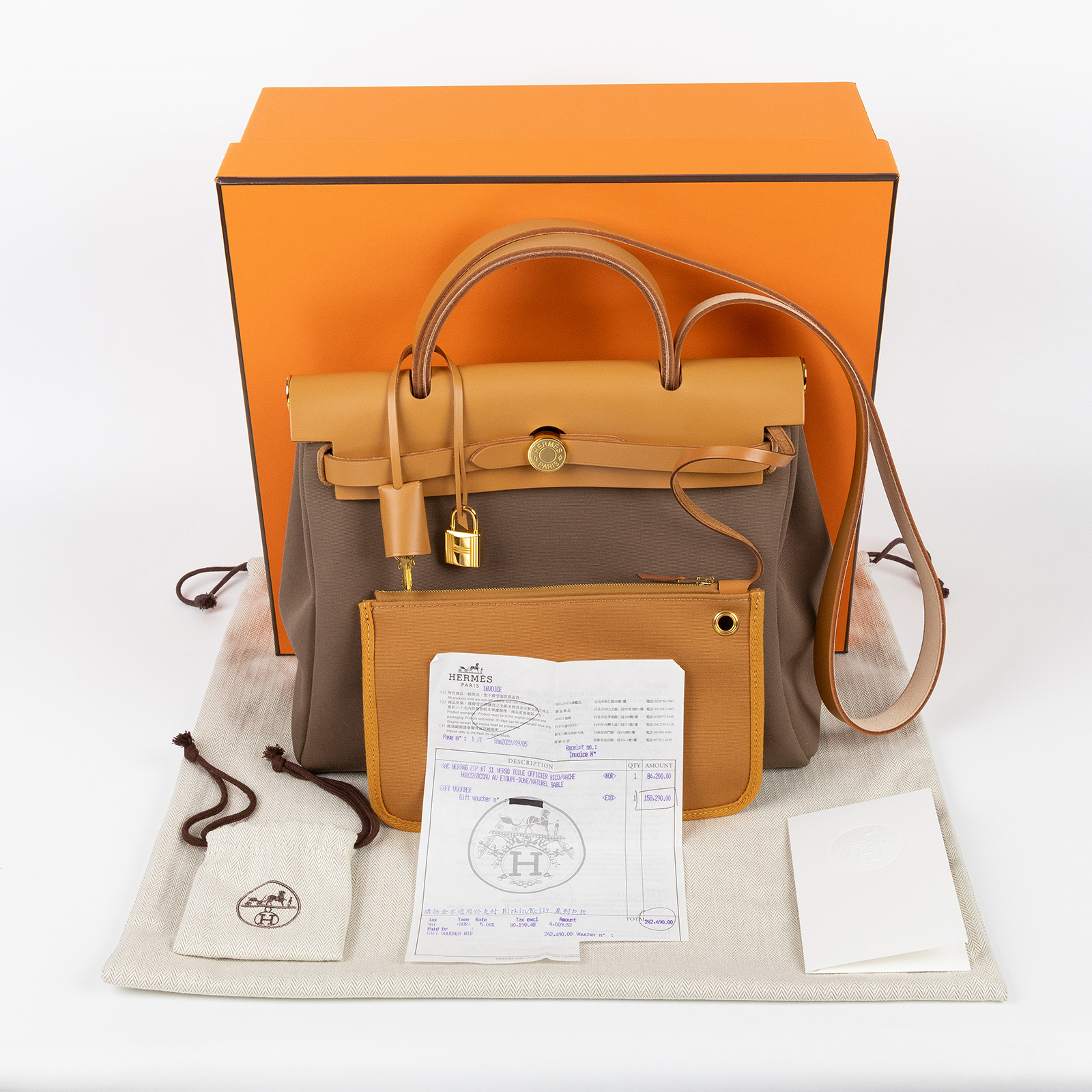 愛馬仕 Hermes Herbag Zip 31 金色五金 自然沙色 大象灰 H082268CCAV /U TS 005 AU  原廠盒子/防塵袋/內袋/鎖組/購買證明正本