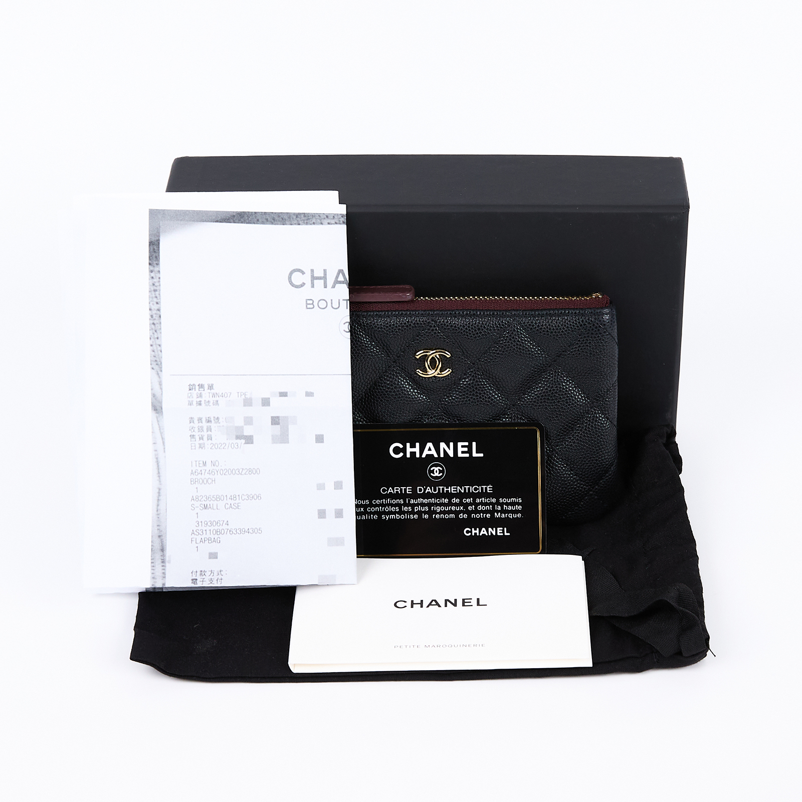 香奈兒 CHANEL 手拿包 隨身包 零錢包 小皮件 A82365 B01481 31開 黑色荔枝皮POUCH 原廠盒子/防塵袋/購買證明影本