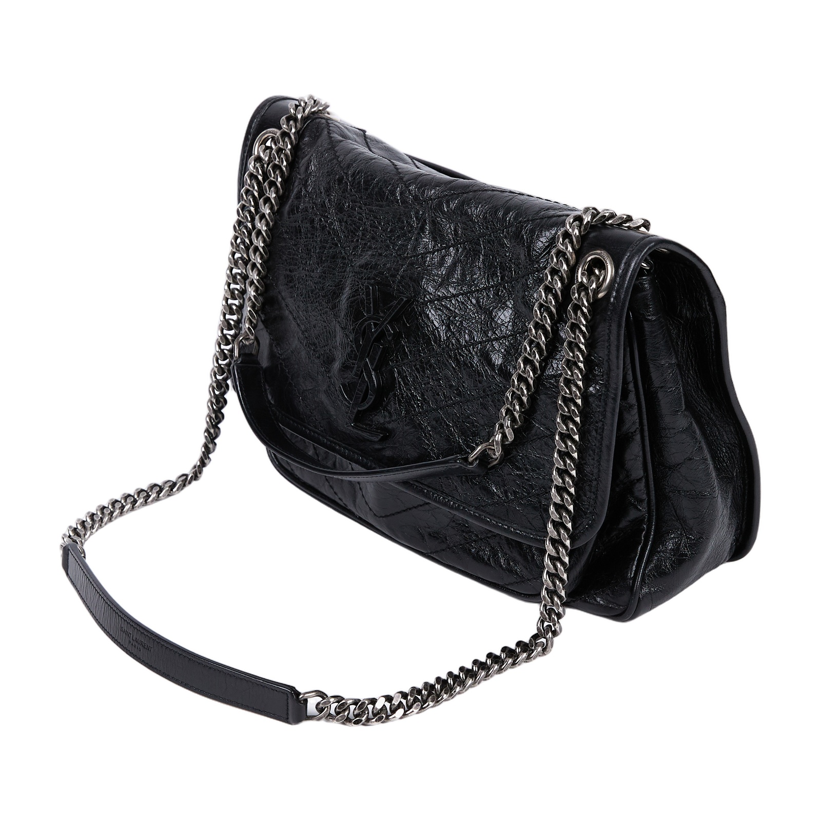聖羅蘭 YSL SAINT LAURENT Niki 復古皮革 中型手袋 銀色五金 6331580EN04 黑NIKI MEDIUM 防塵袋/購買證明/原廠文件