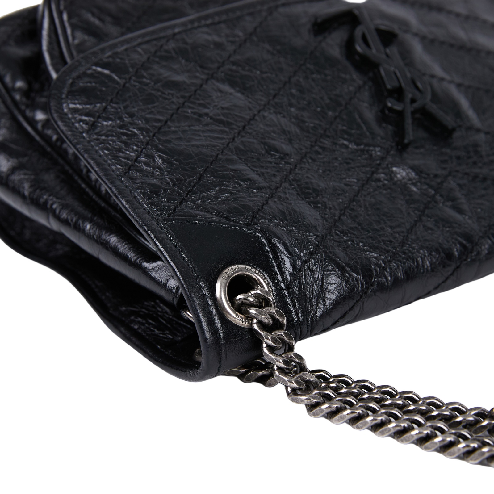 聖羅蘭 YSL SAINT LAURENT Niki 復古皮革 中型手袋 銀色五金 6331580EN04 黑NIKI MEDIUM 防塵袋/購買證明/原廠文件