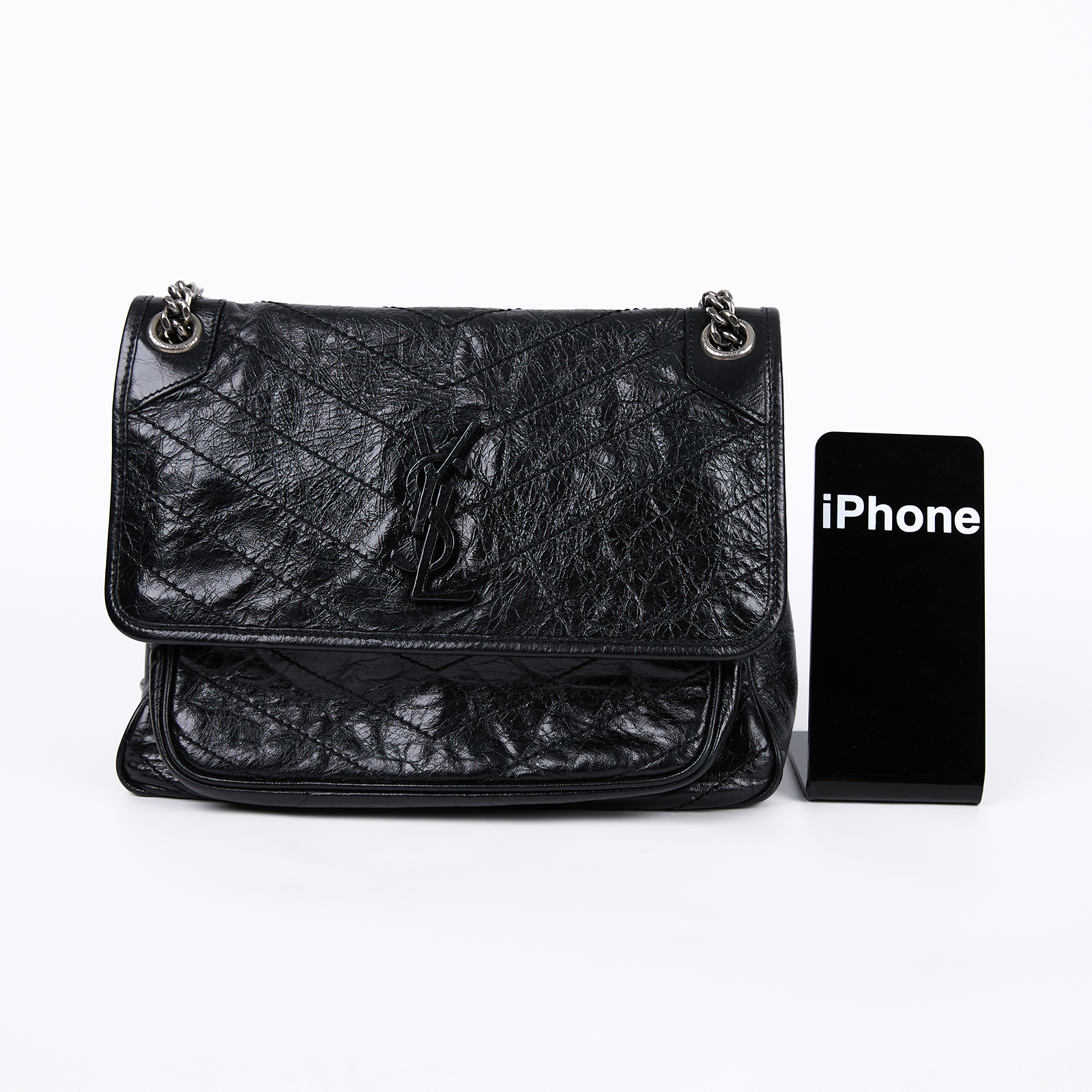聖羅蘭 YSL SAINT LAURENT Niki 復古皮革 中型手袋 銀色五金 6331580EN04 黑NIKI MEDIUM 防塵袋/購買證明/原廠文件