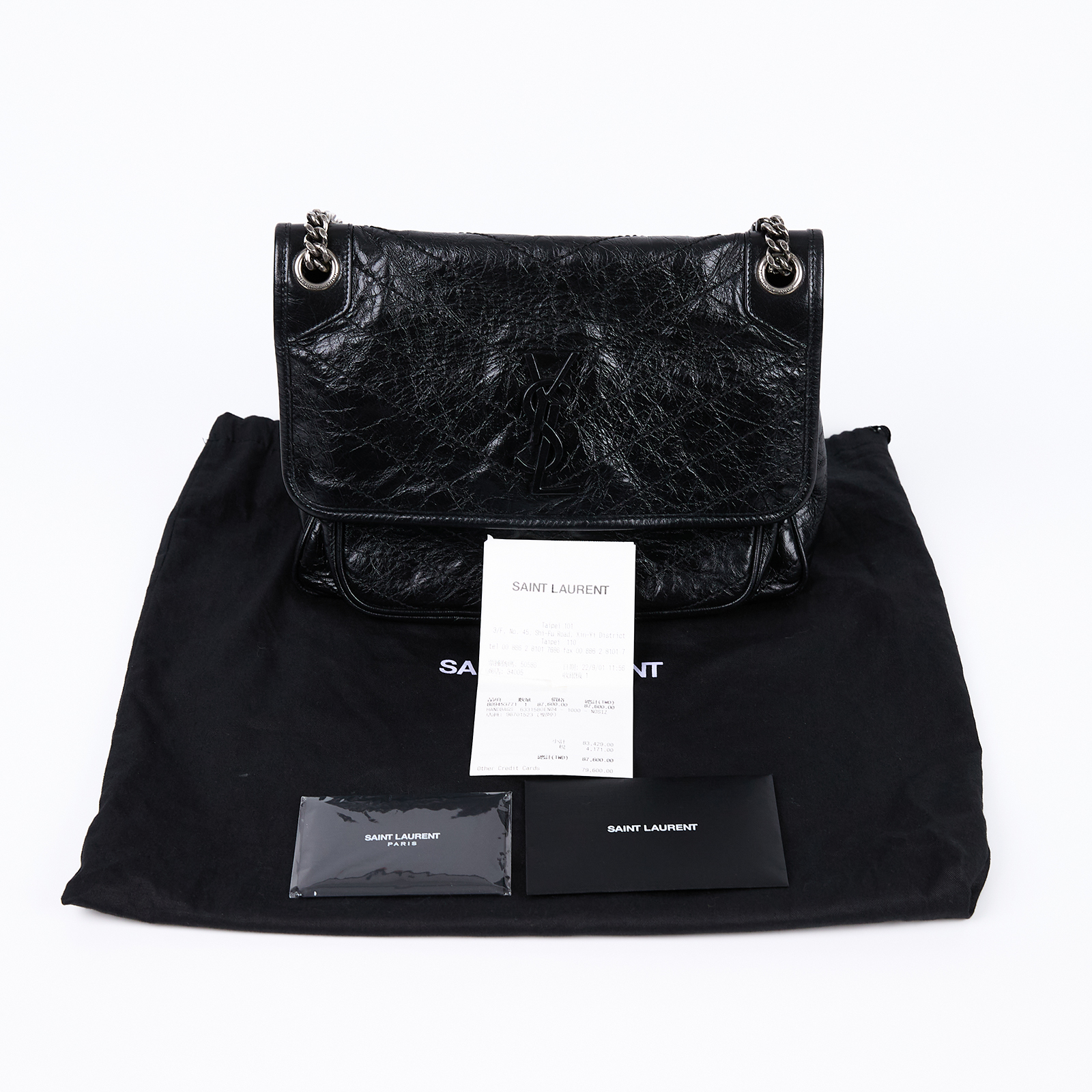 聖羅蘭 YSL SAINT LAURENT Niki 復古皮革 中型手袋 銀色五金 6331580EN04 黑NIKI MEDIUM 防塵袋/購買證明/原廠文件