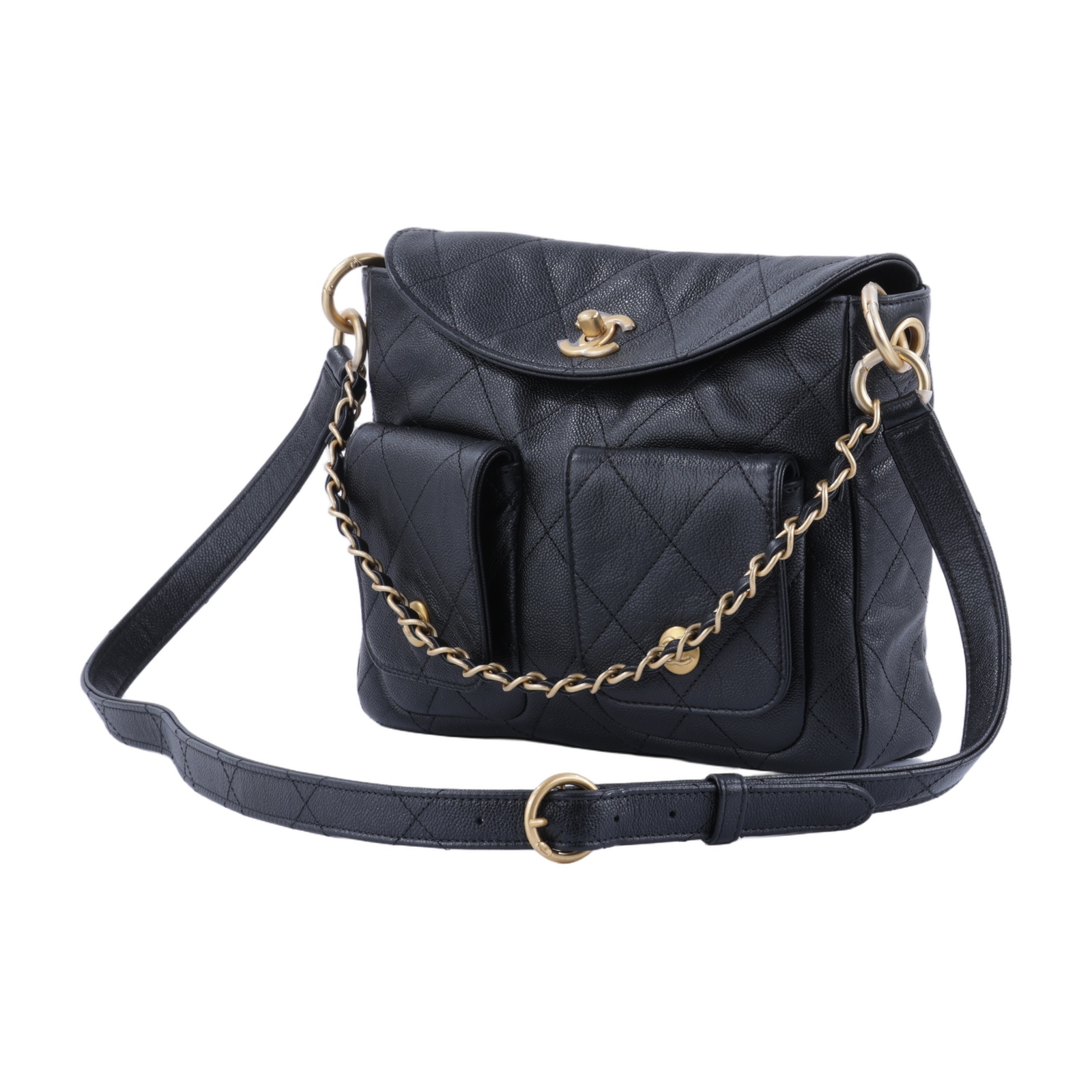香奈兒 CHANEL Hobo 肩背包 AS5384 B19489 晶片款 黑荔枝皮HOBO雙袋斜肩包 原廠盒子/防塵袋/購買證明影本/原廠文件