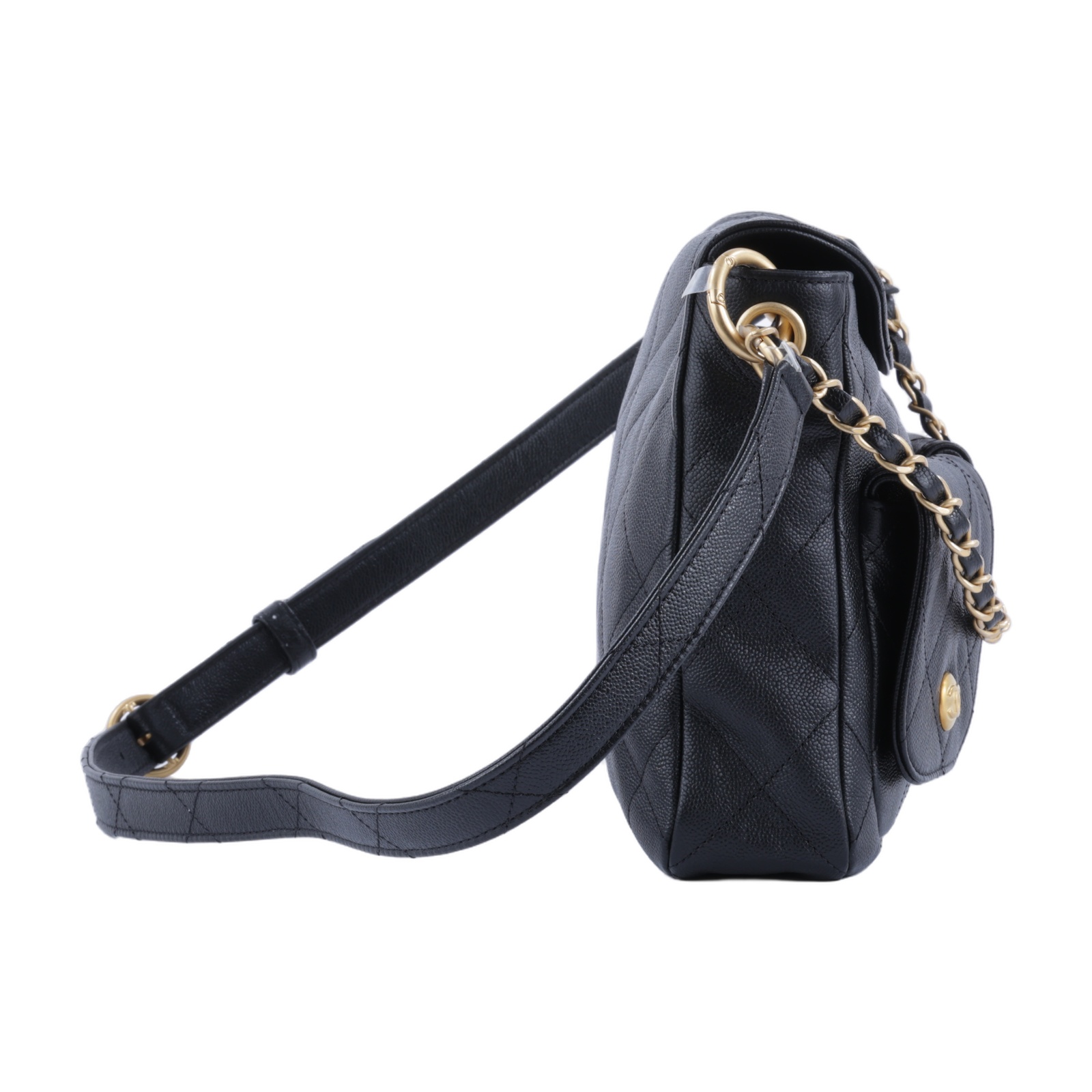 香奈兒 CHANEL Hobo 肩背包 AS5384 B19489 晶片款 黑荔枝皮HOBO雙袋斜肩包 原廠盒子/防塵袋/購買證明影本/原廠文件