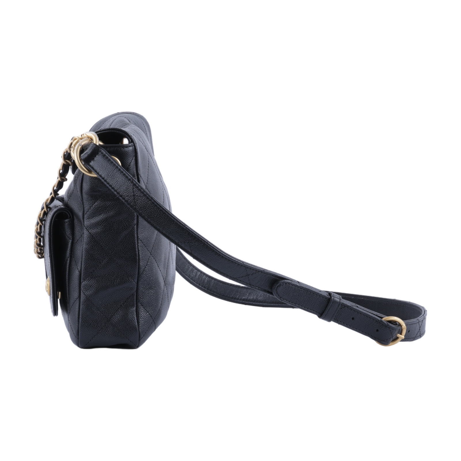 香奈兒 CHANEL Hobo 肩背包 AS5384 B19489 晶片款 黑荔枝皮HOBO雙袋斜肩包 原廠盒子/防塵袋/購買證明影本/原廠文件