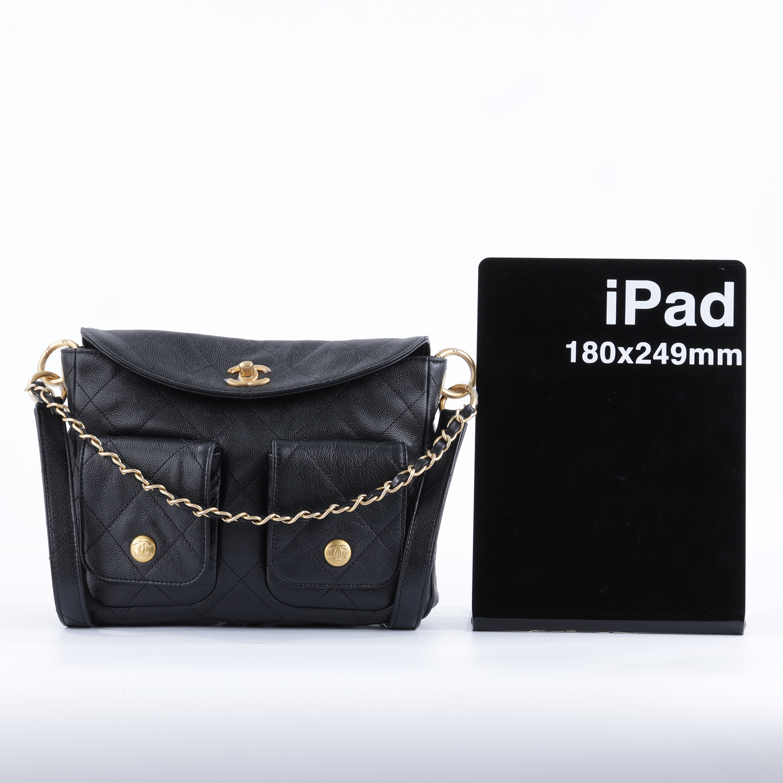 香奈兒 CHANEL Hobo 肩背包 AS5384 B19489 晶片款 黑荔枝皮HOBO雙袋斜肩包 原廠盒子/防塵袋/購買證明影本/原廠文件