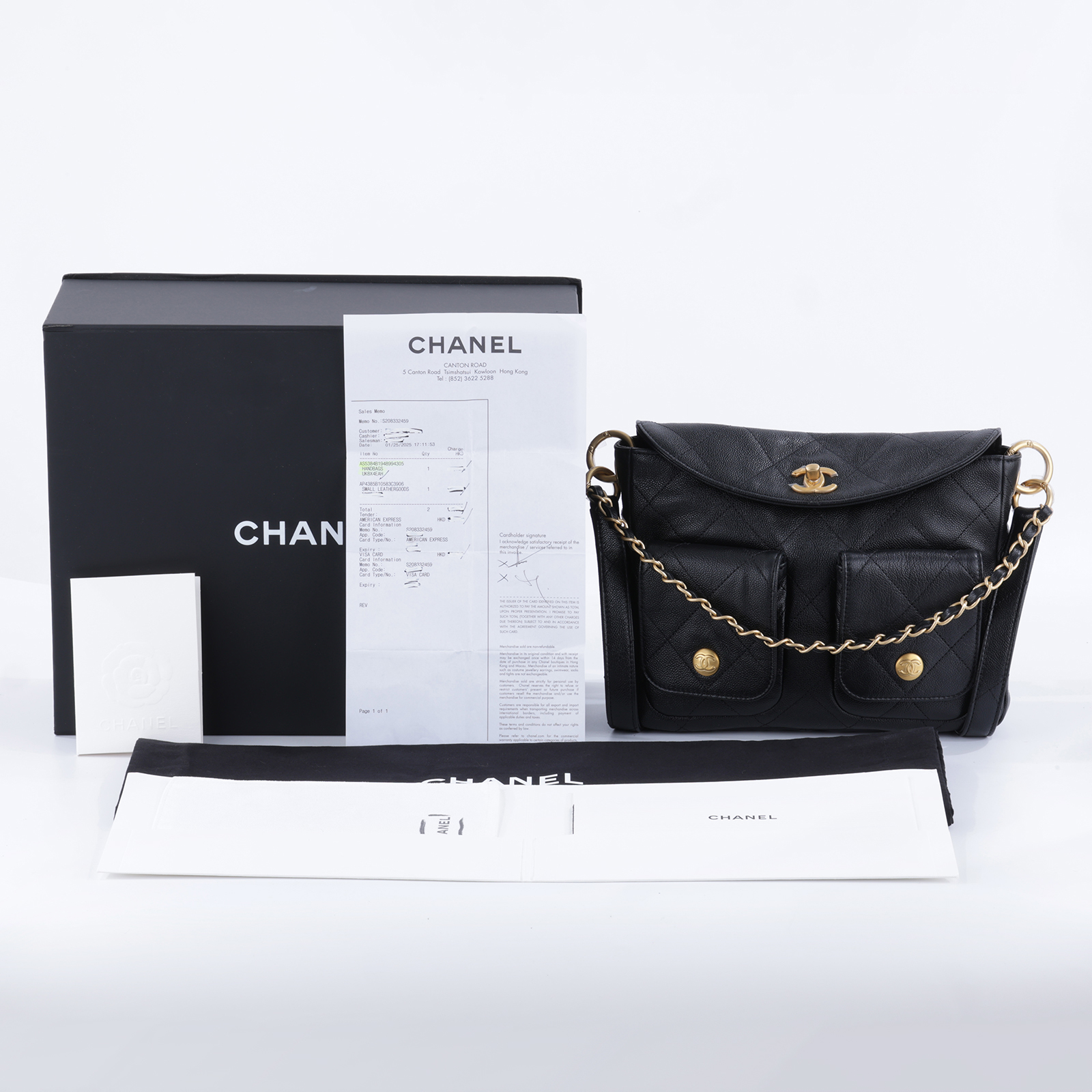 香奈兒 CHANEL Hobo 肩背包 AS5384 B19489 晶片款 黑荔枝皮HOBO雙袋斜肩包 原廠盒子/防塵袋/購買證明影本/原廠文件