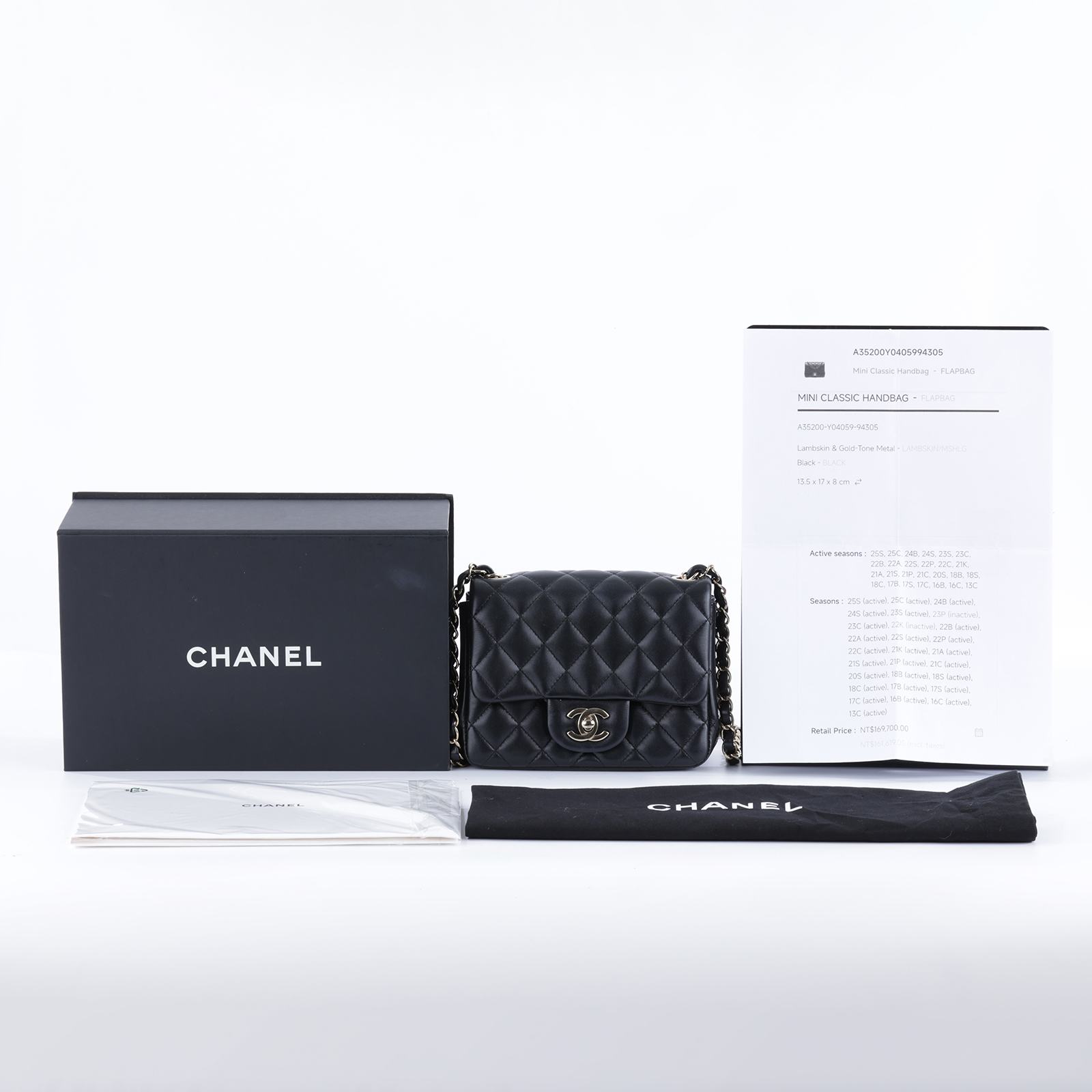 香奈兒 CHANEL CF 方形 迷你 口蓋包 A35200 Y04059 晶片款 黑金羊方胖COCO 17 原廠盒子/防塵袋/購買證明影本/原廠文件