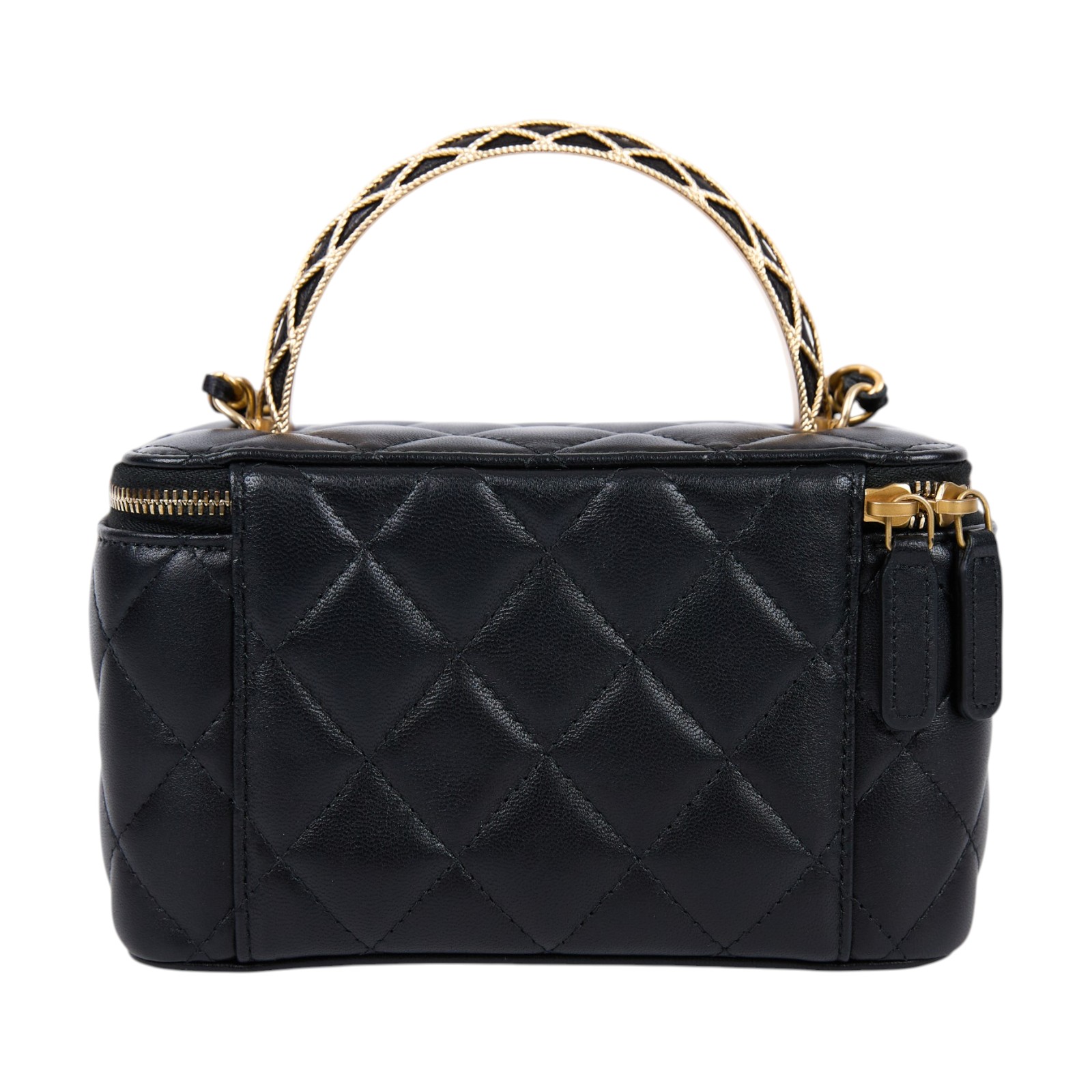 香奈兒 CHANEL Vanity 化妝箱 化妝盒 手提包 肩背包 斜背包 AP3383 B12915 晶片款 黑金羊皮穿鍊手把化妝包 原廠盒子/防塵袋/購買證明影本