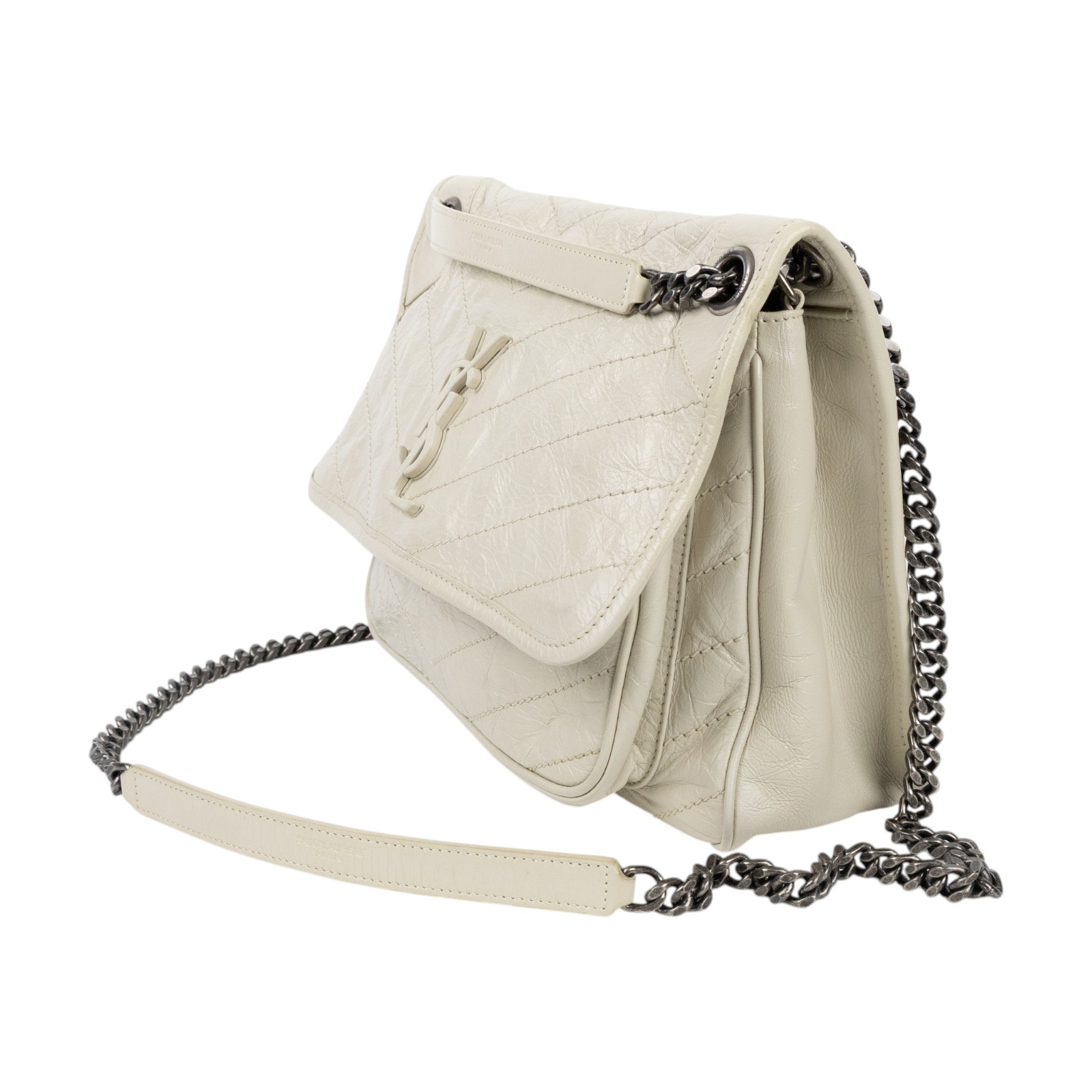 聖羅蘭 YSL SAINT LAURENT Niki 復古皮革 中型手袋 銀色五金 6331580EN04 白色NIKI 中號 無附屬品