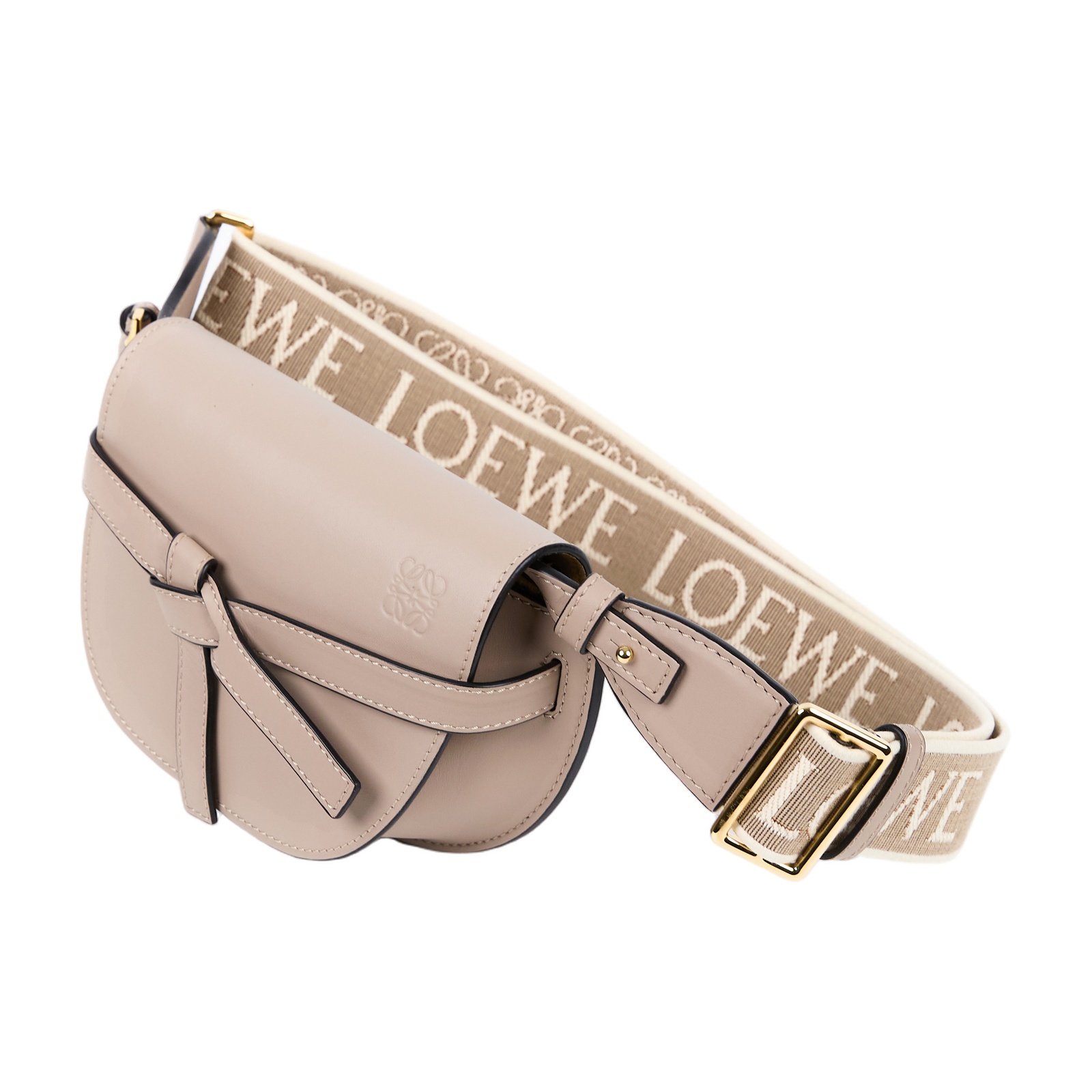 羅意威 LOEWE Mini Gate Dual bag 迷你 小牛皮 肩背包 帆布背帶 A650N46X13 沙色GATE MINI 原廠盒子/防塵袋
