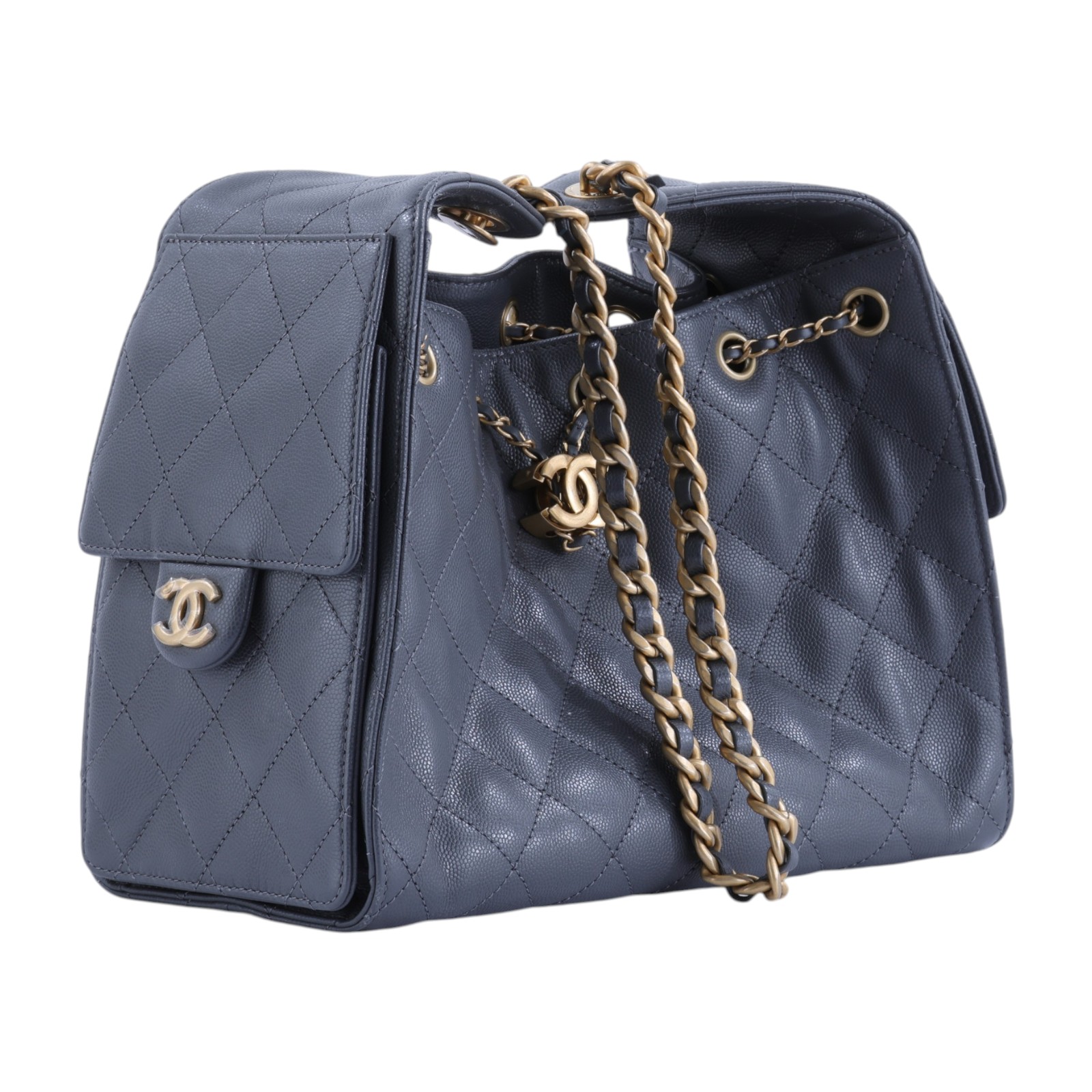 香奈兒 CHANEL 25 小型包 AS5293 晶片款 灰色金釦荔枝皮25包Small 原廠盒子/防塵袋