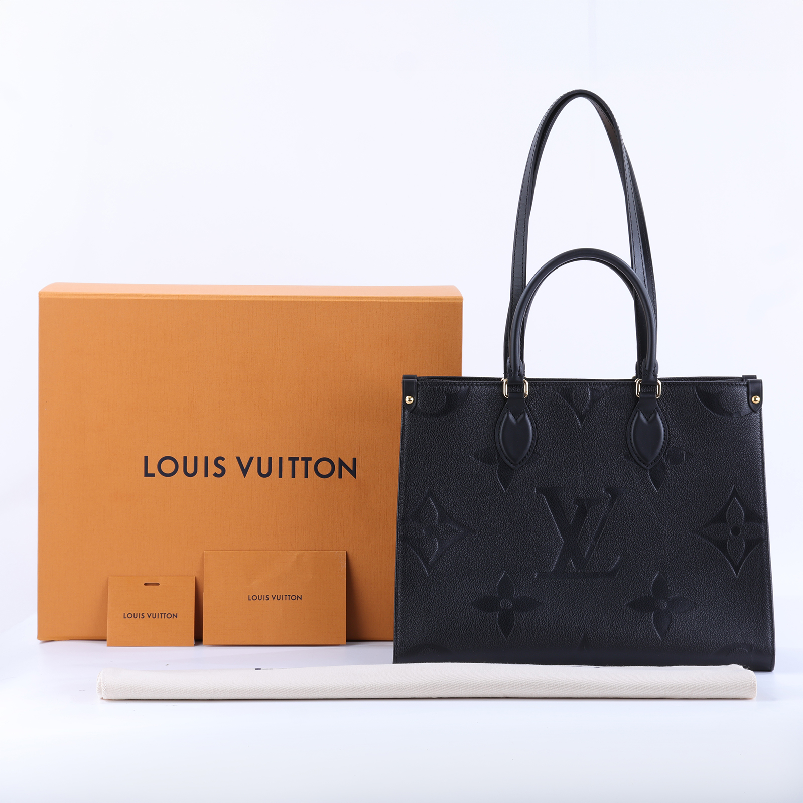 路易威登 LOUIS VUITTON OnTheGo MM 黑色 壓花 手提 肩背包 M45595 晶片款 黑壓紋ON THE GO MM 原廠盒子/防塵袋