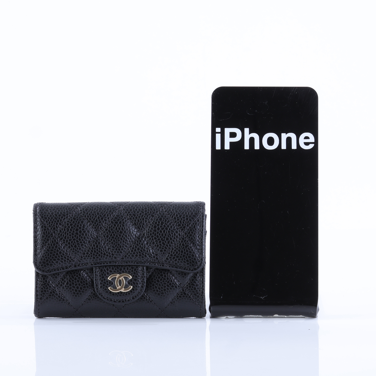 香奈兒 CHANEL CC LOGO 口蓋 卡片夾 錢包 AP0214 晶片款 黑金荔枝翻蓋卡包 原廠盒子/防塵袋