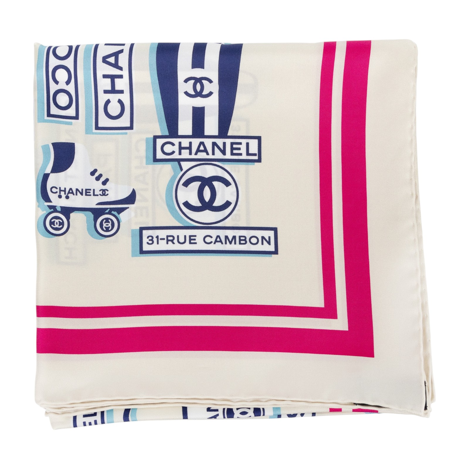 香奈兒 CHANEL 方巾 絲巾 圍巾  白底紅框沙灘主題方巾1 90x90 原廠盒子