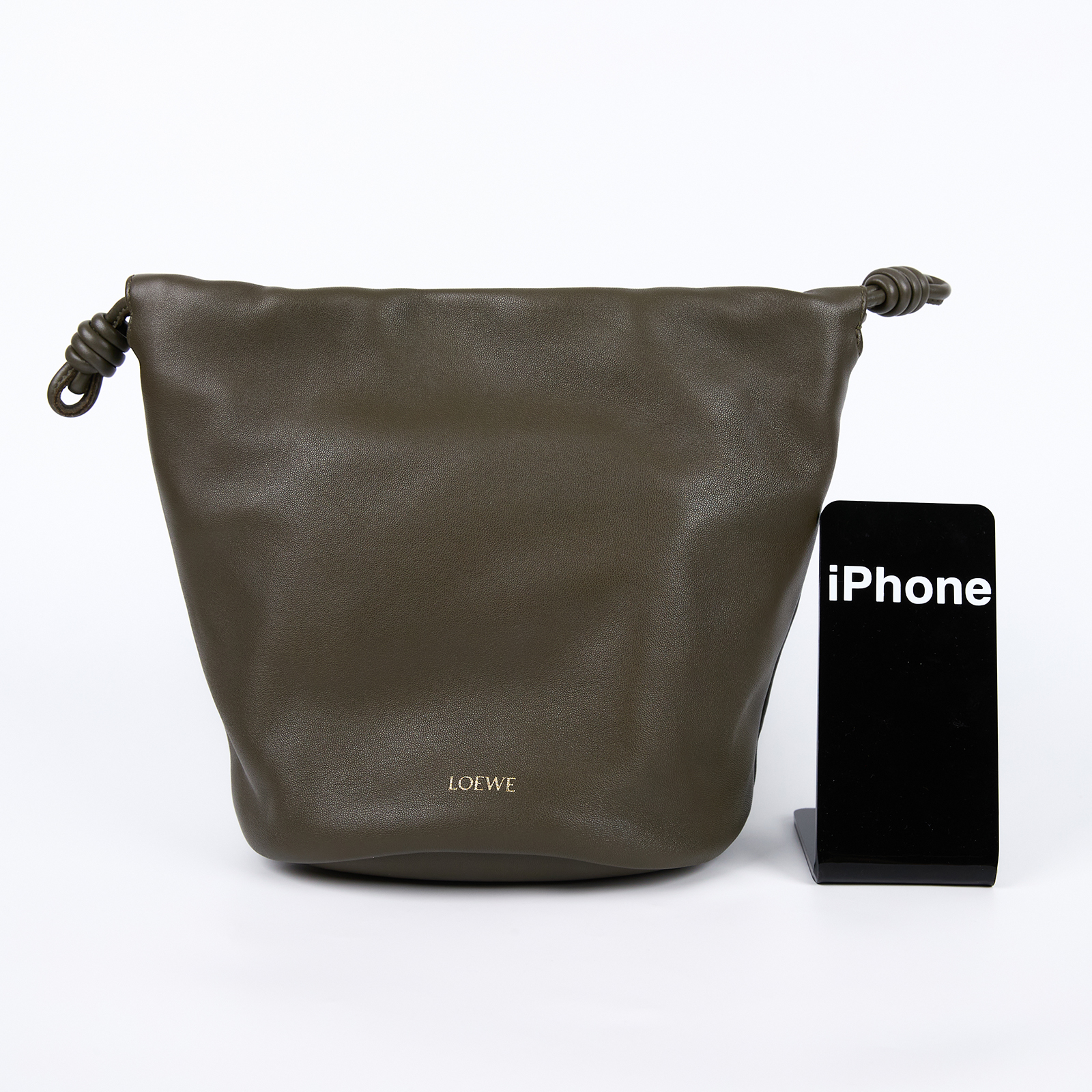 羅意威 LOEWE Flamenco Purse 水桶包 斜背包 中型 A411FPBX02 綠色Flamenco鏈帶抽繩水桶包 防塵袋/背帶2