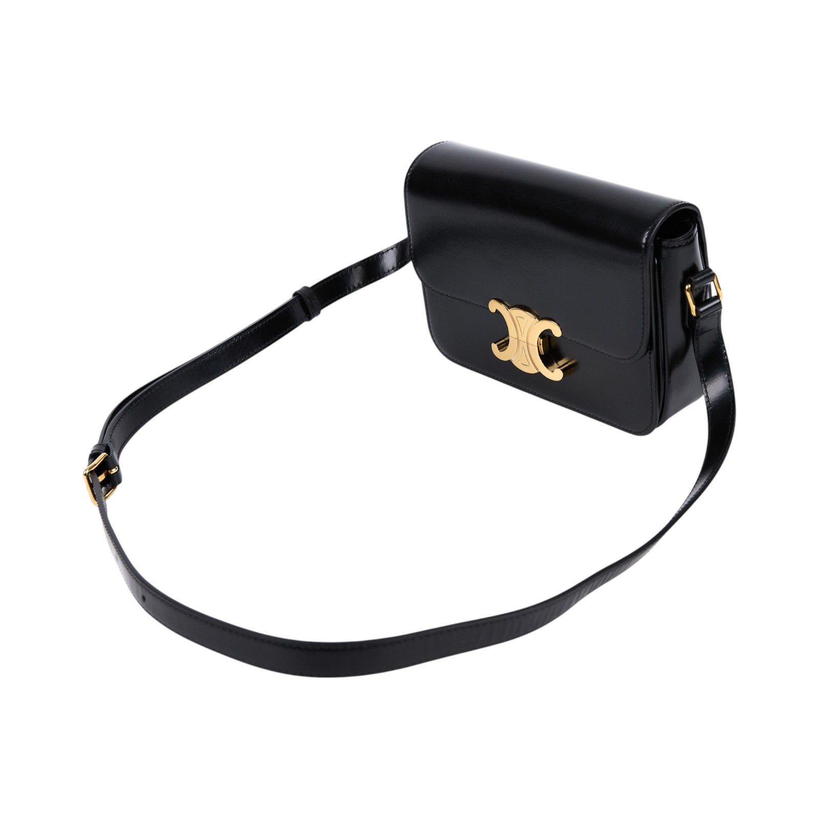 思琳 CELINE 亮面牛皮革 Teen Triomphe 凱旋門 肩背包 188423BF4 黑色Triomphe肩背包 TEEN 防塵袋
