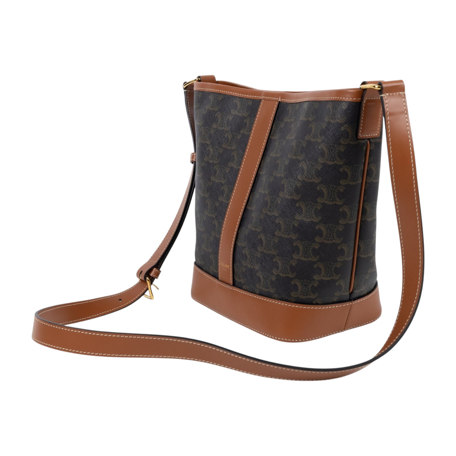 思琳 CELINE Triomphe帆布 小型 Bucket 肩背 水桶包 191442CAS 棕色Triomphe水桶包 防塵袋