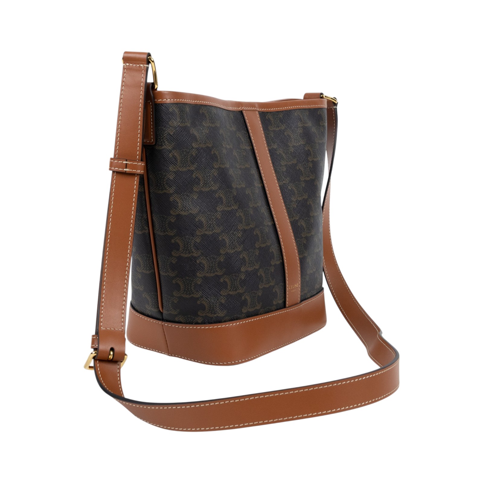 思琳 CELINE Triomphe帆布 小型 Bucket 肩背 水桶包 191442CAS 棕色Triomphe水桶包 防塵袋