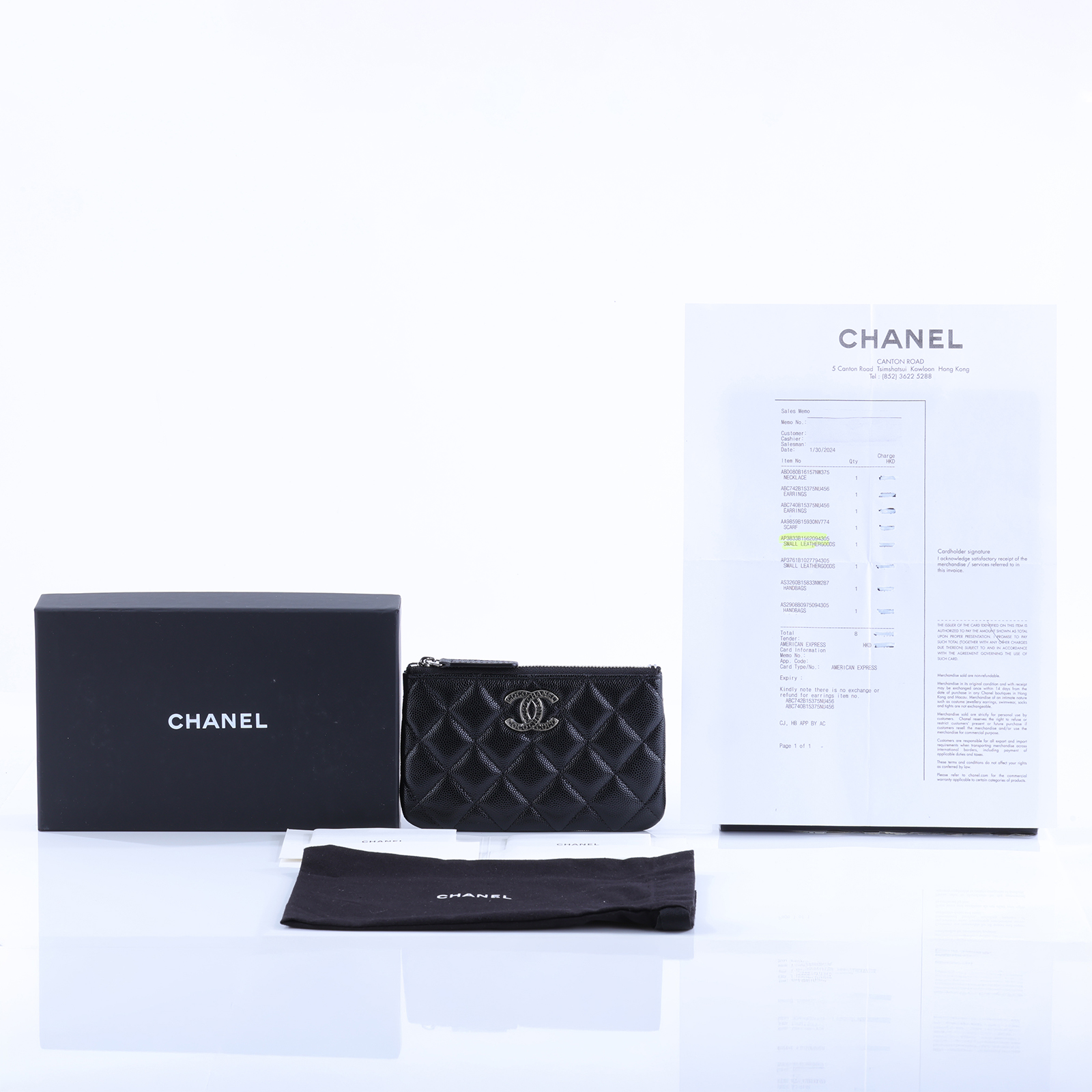 香奈兒 CHANEL 零錢包 卡夾 AP3833 B15620 晶片款 黑銀荔枝簍空雙C拉鍊零錢包 原廠盒子/防塵袋/國外購買證明影本
