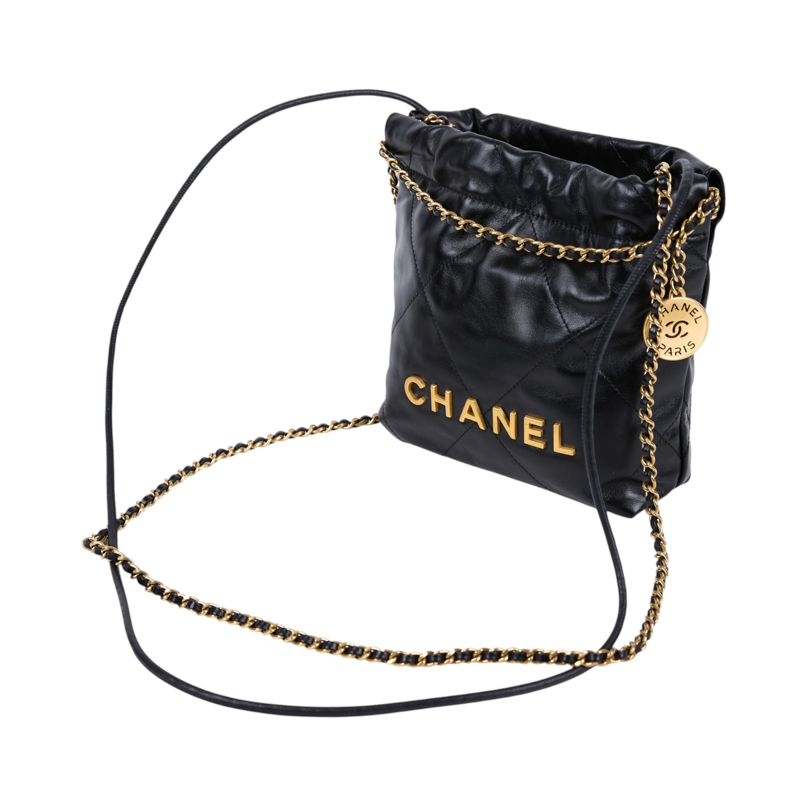 香奈兒 CHANEL 22 迷你 束口包 AS3980 B08037 晶片款 黑金22包 MINI 原廠盒子/防塵袋/購買證明影本
