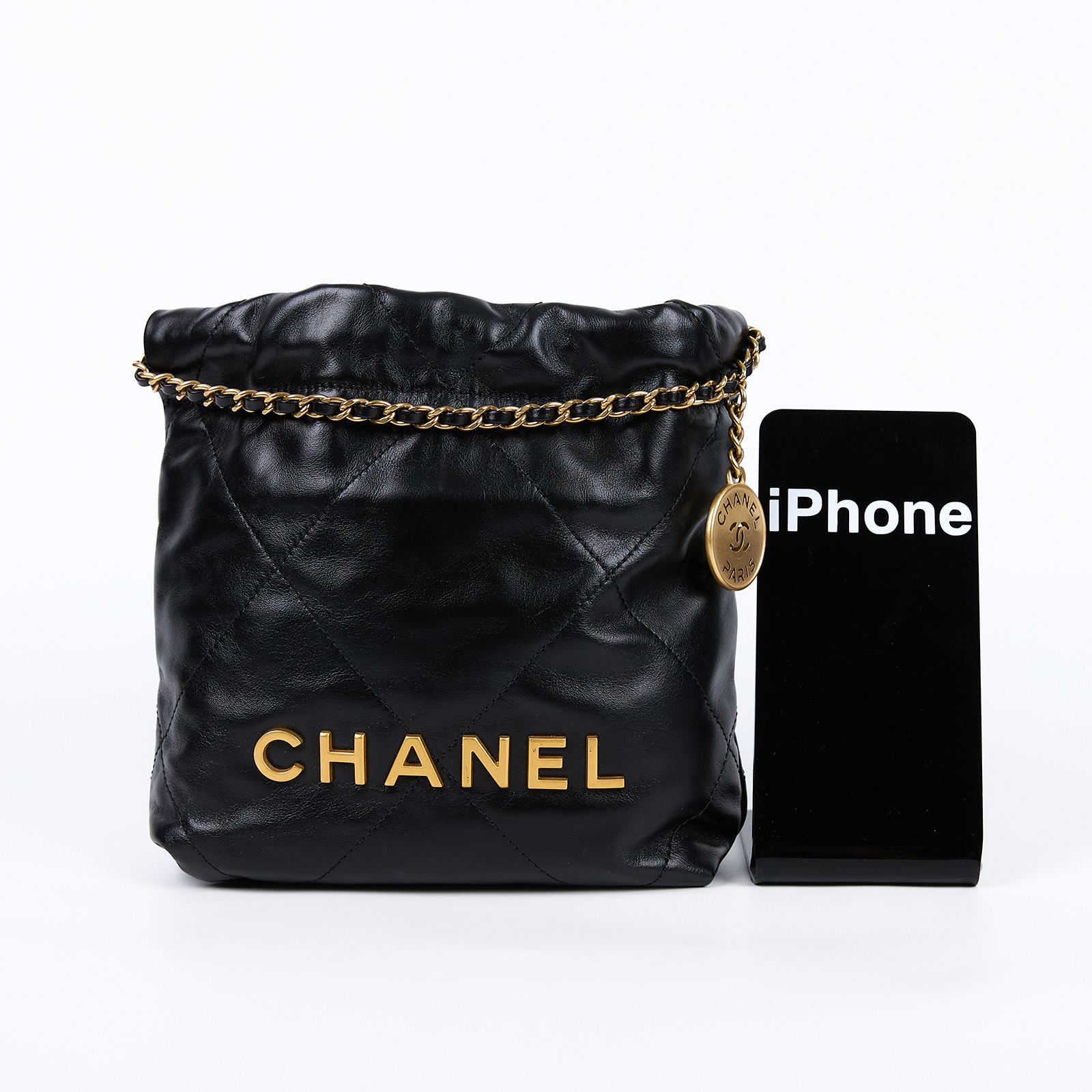 香奈兒 CHANEL 22 迷你 束口包 AS3980 B08037 晶片款 黑金22包 MINI 原廠盒子/防塵袋/購買證明影本