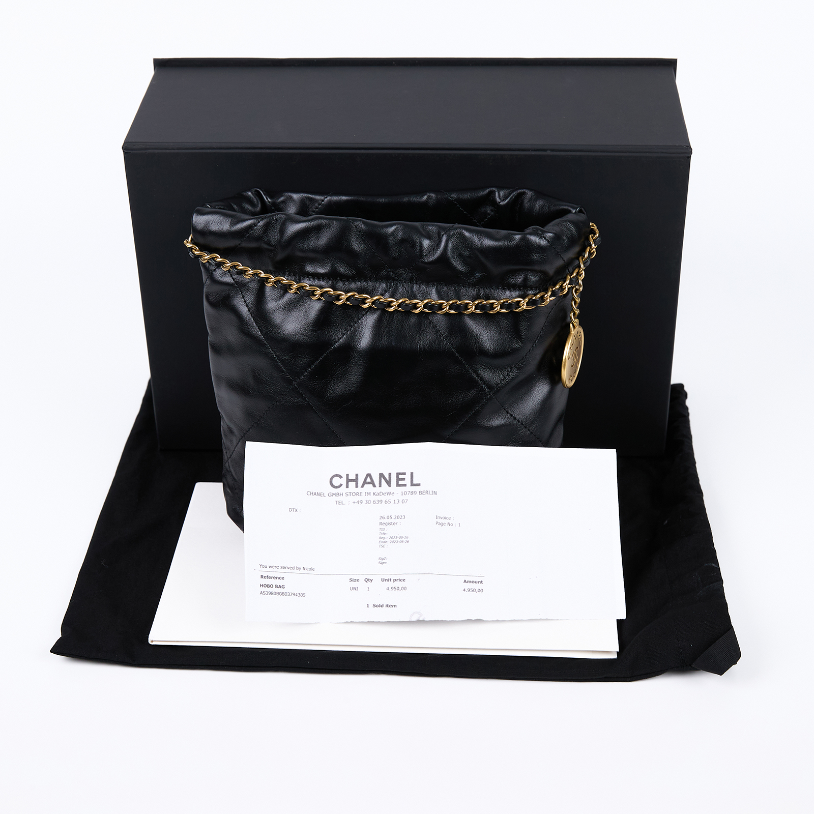 香奈兒 CHANEL 22 迷你 束口包 AS3980 B08037 晶片款 黑金22包 MINI 原廠盒子/防塵袋/購買證明影本