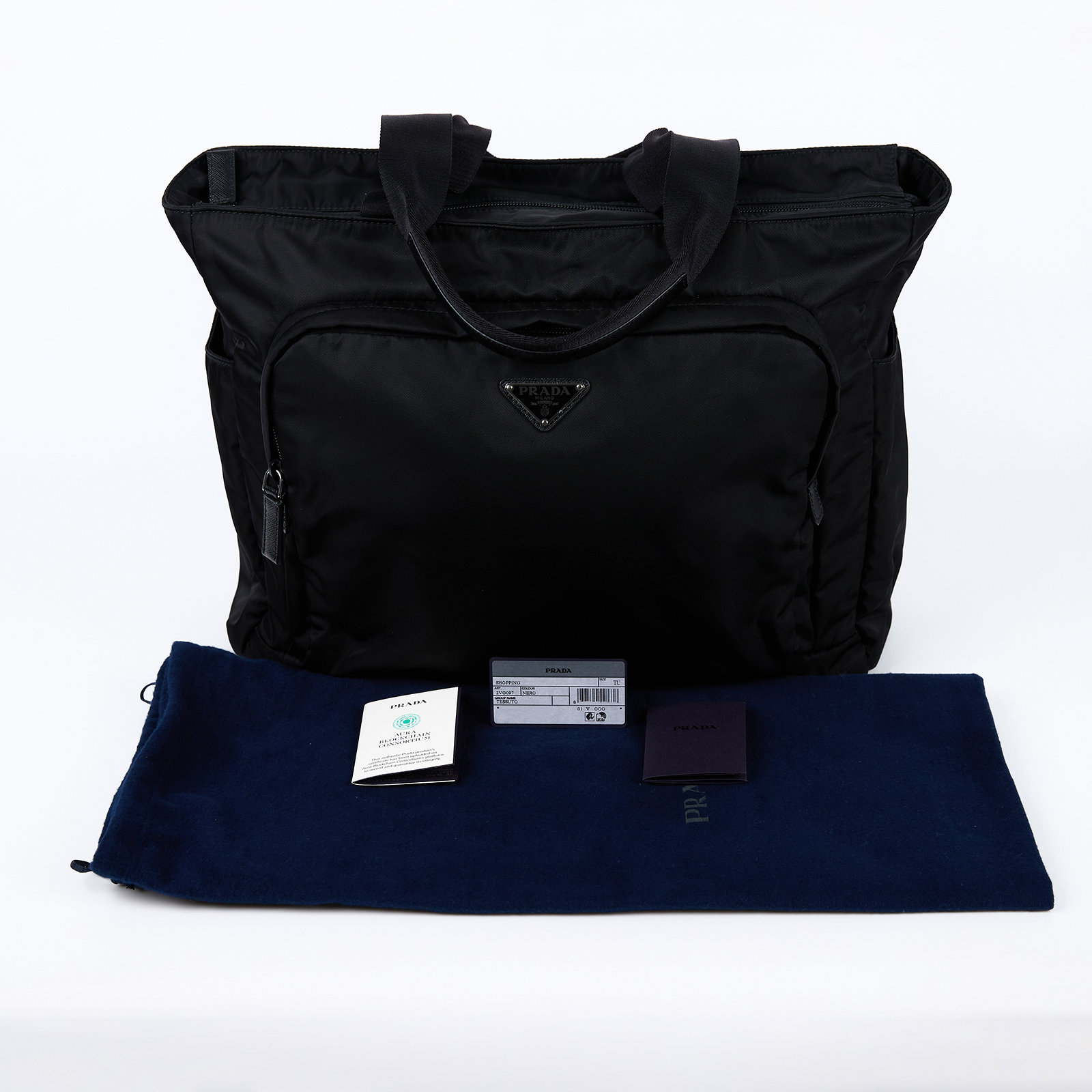 普拉達 PRADA Re-Nylon Saffiano 肩背包 托特包 手提包 2VG097_2DMG 黑色尼龍TOTE 防塵袋