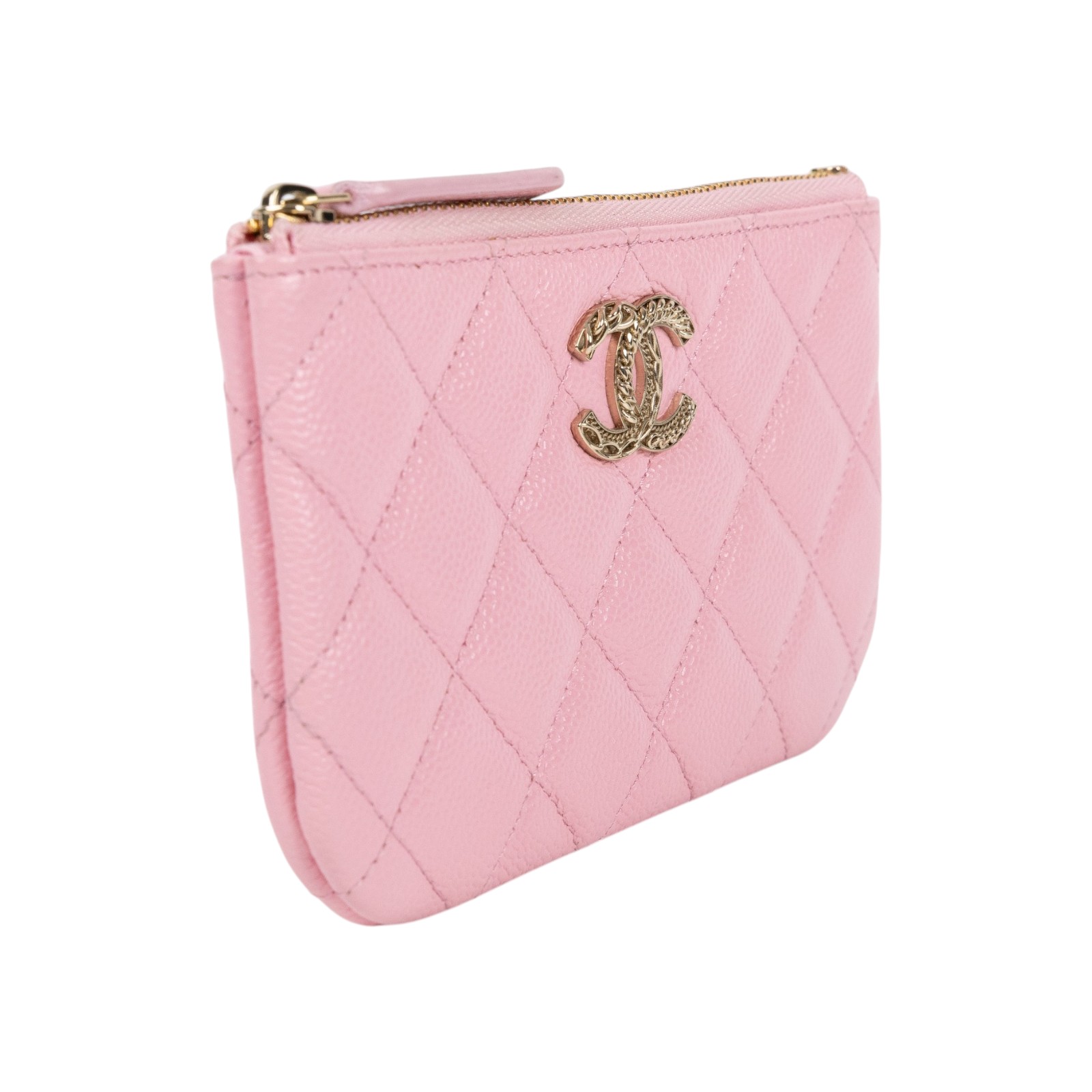 香奈兒 CHANEL CC LOGO 零錢包 卡包 錢包 手拿包 AP3053 晶片款 櫻花粉荔枝拉鍊POUCH 原廠盒子/防塵袋