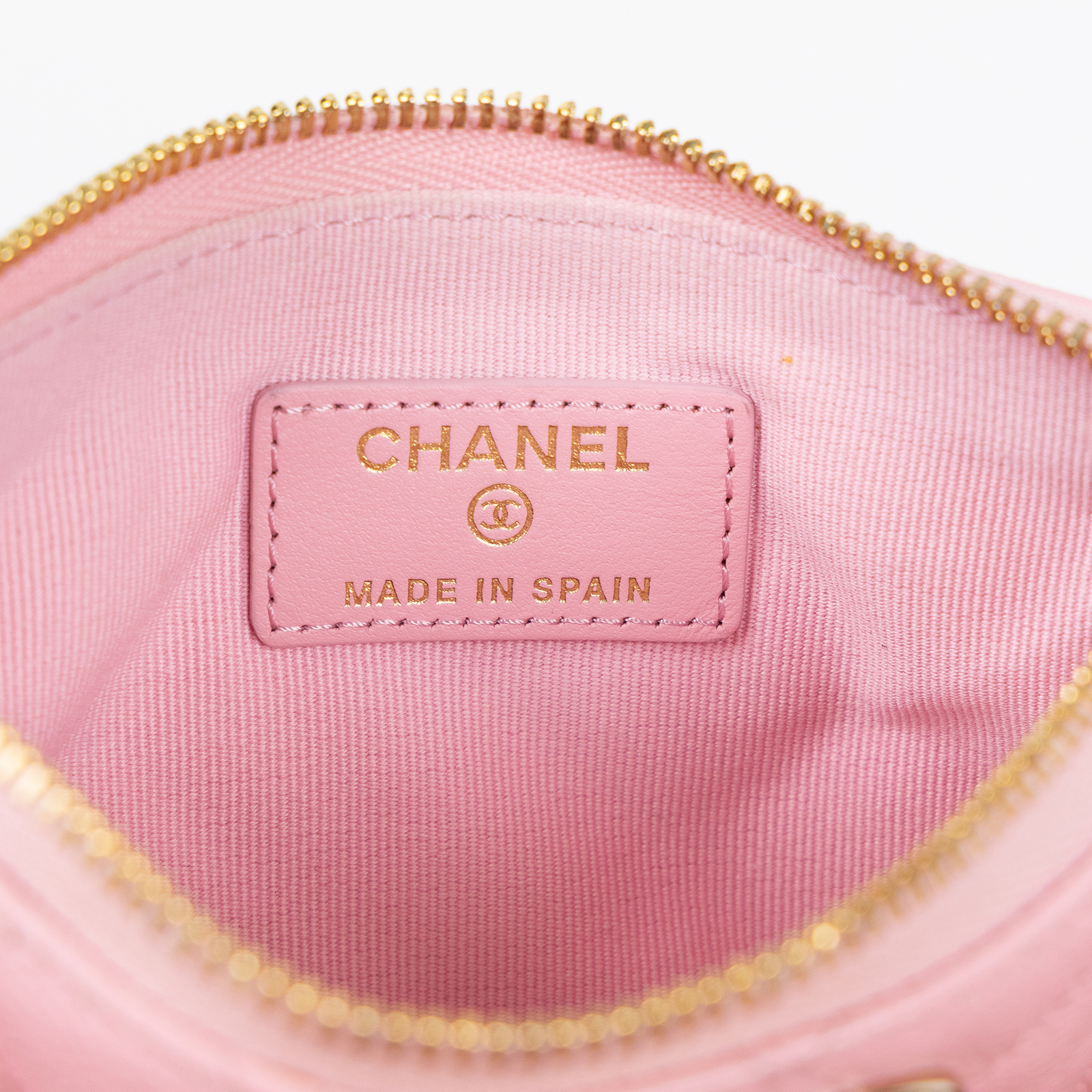 香奈兒 CHANEL CC LOGO 零錢包 卡包 錢包 手拿包 AP3053 晶片款 櫻花粉荔枝拉鍊POUCH 原廠盒子/防塵袋