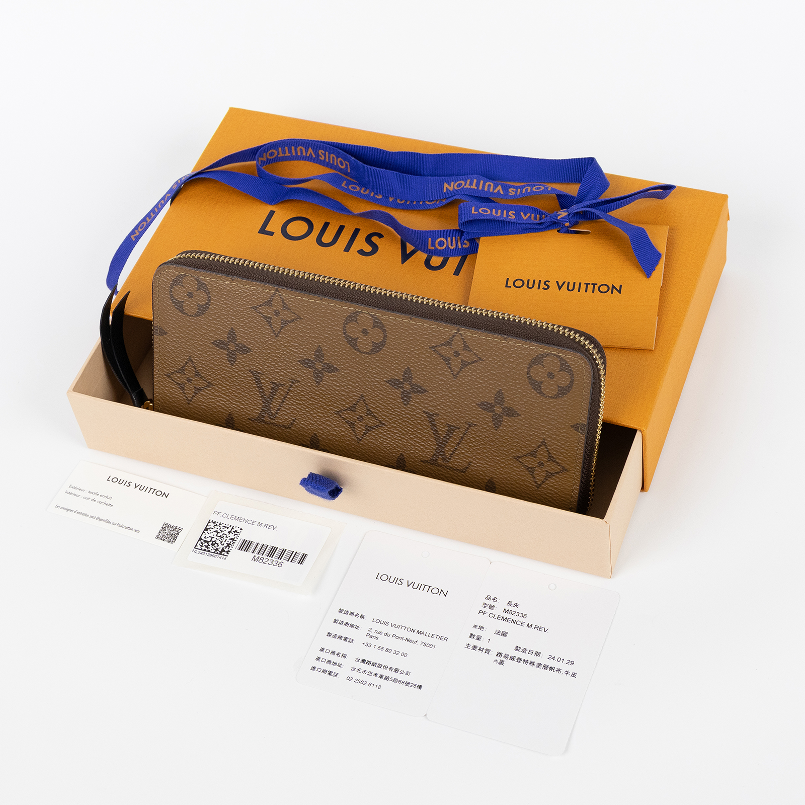 路易威登 LOUIS VUITTON Clémence 錢包 拉鍊 長夾 Monogram Reverse塗層帆布 M82336 晶片款  原廠盒子