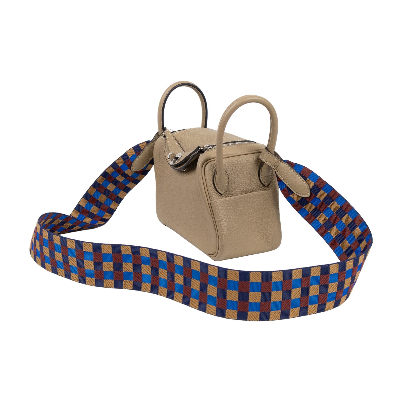 愛馬仕 Hermes Lindy 琳迪包 迷你 LDM U MM 461 DH U刻 大象灰銀釦MINI LINDY 拚帆布格紋背帶 防塵袋