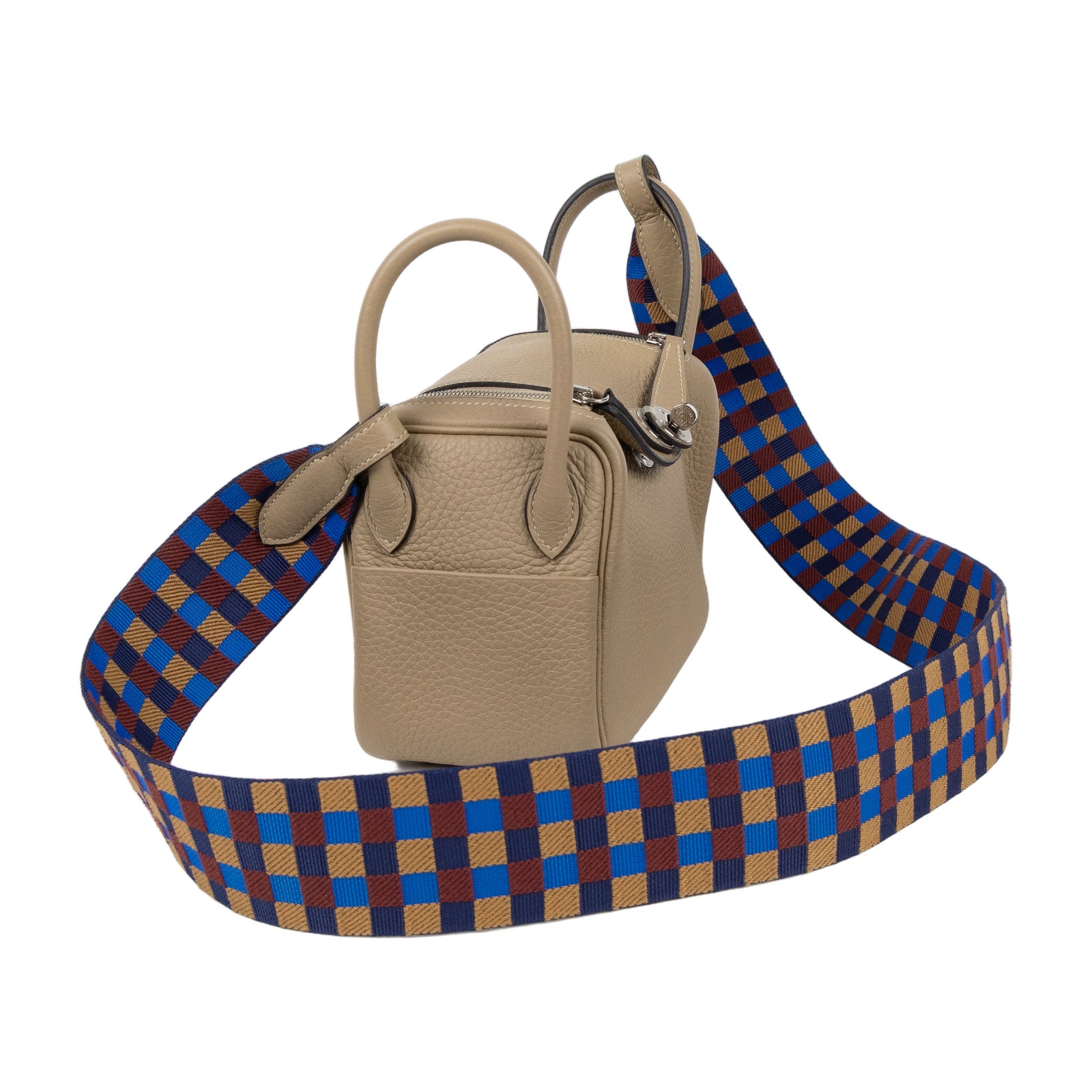 愛馬仕 Hermes Lindy 琳迪包 迷你 LDM U MM 461 DH U刻 大象灰銀釦MINI LINDY 拚帆布格紋背帶 防塵袋