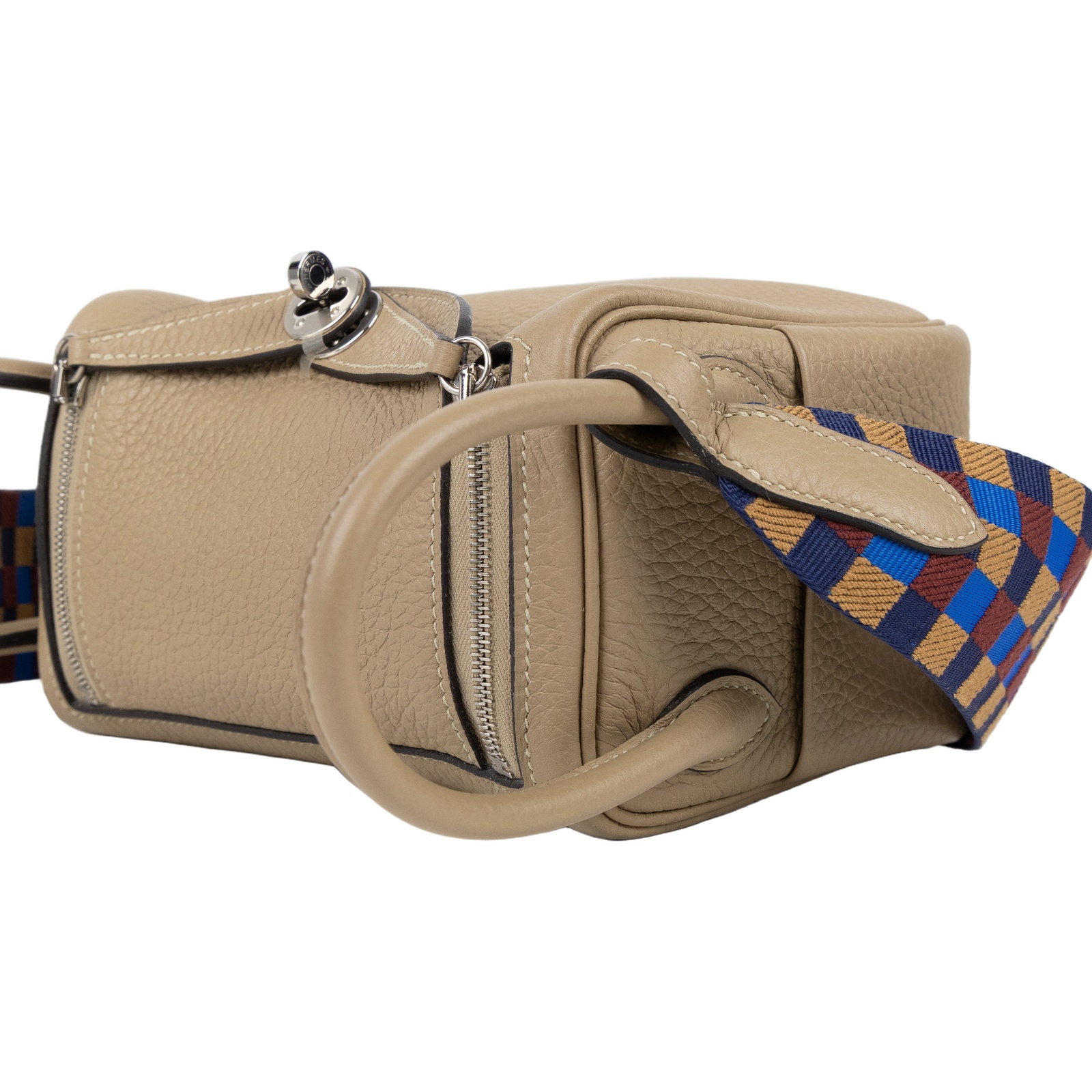 愛馬仕 Hermes Lindy 琳迪包 迷你 LDM U MM 461 DH U刻 大象灰銀釦MINI LINDY 拚帆布格紋背帶 防塵袋